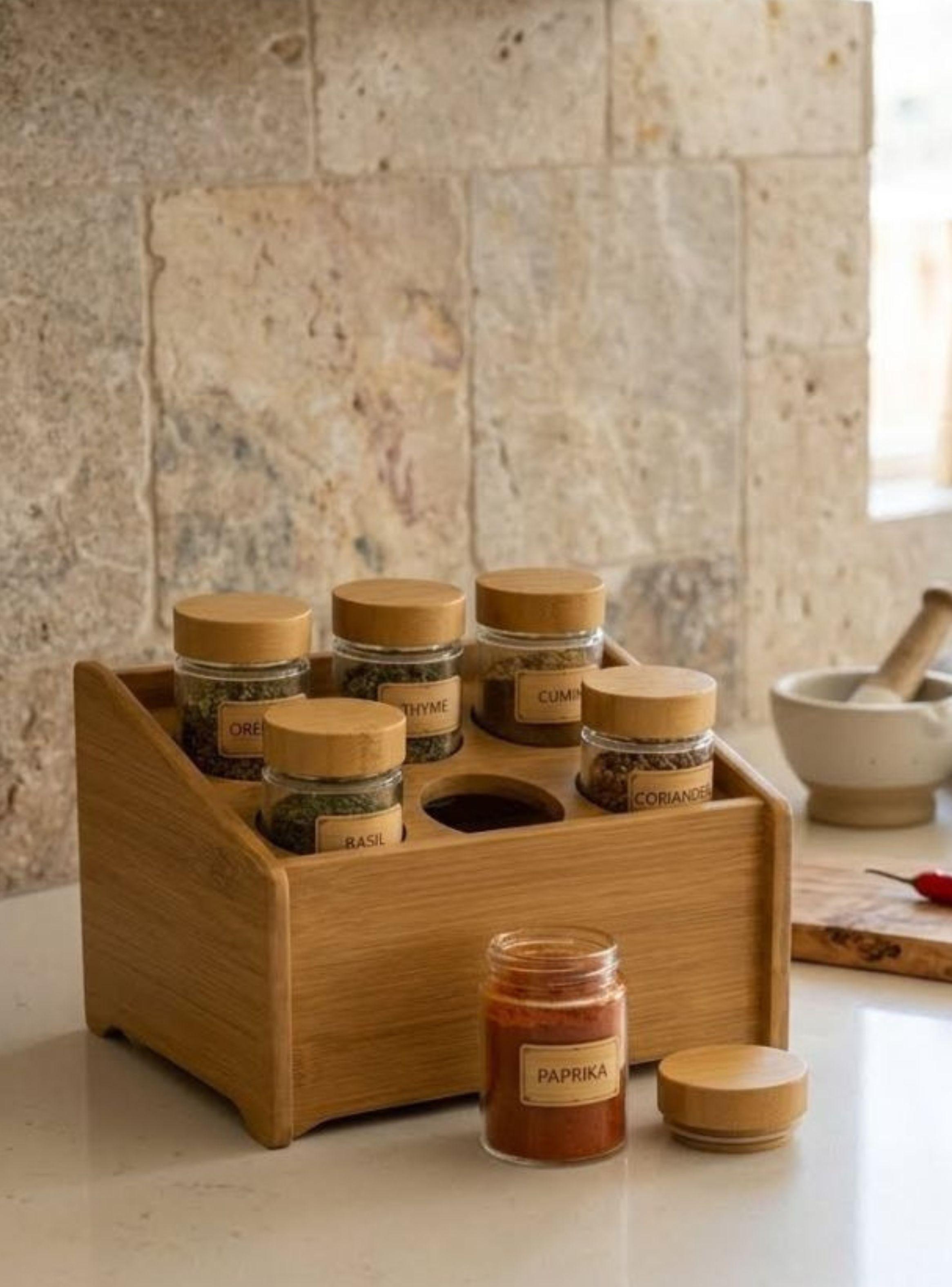 Especiero Organizador Madera Bambú 6 Frascos  Cocina-2