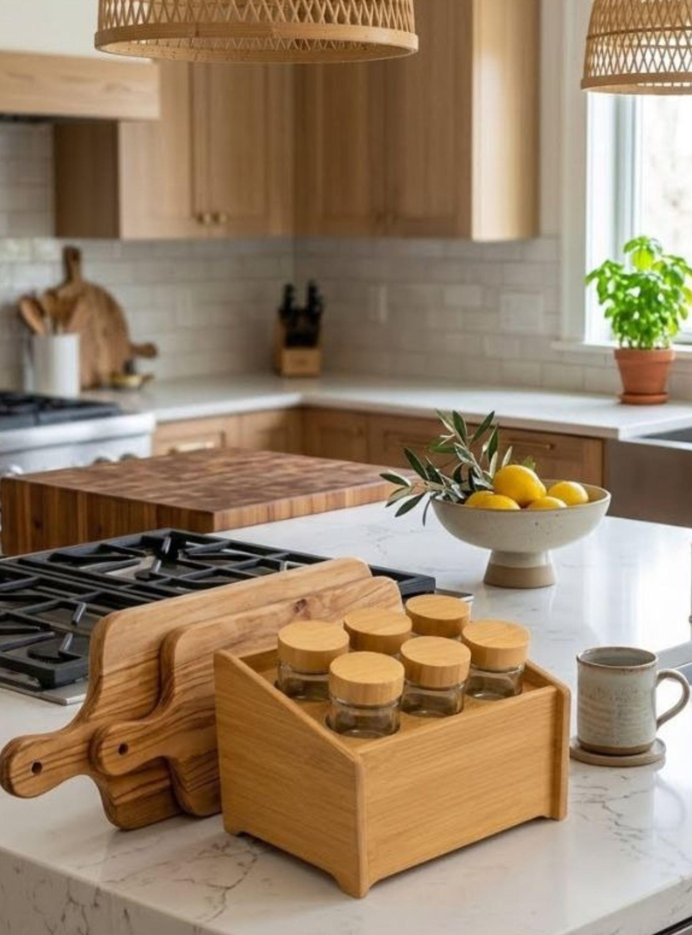 Especiero Organizador Madera Bambú 6 Frascos  Cocina-3