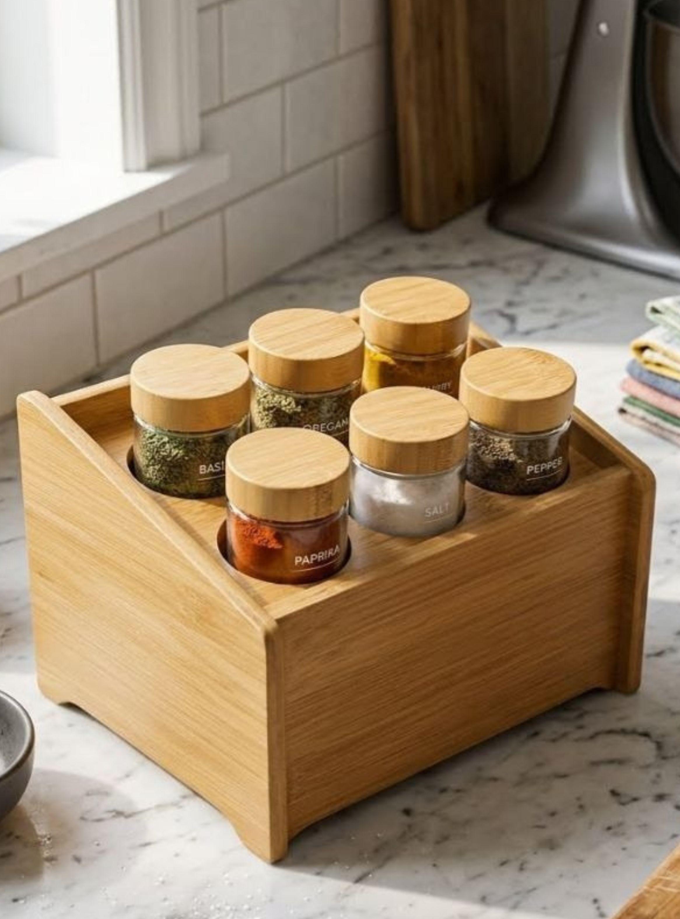 Especiero Organizador Madera Bambú 6 Frascos  Cocina-4