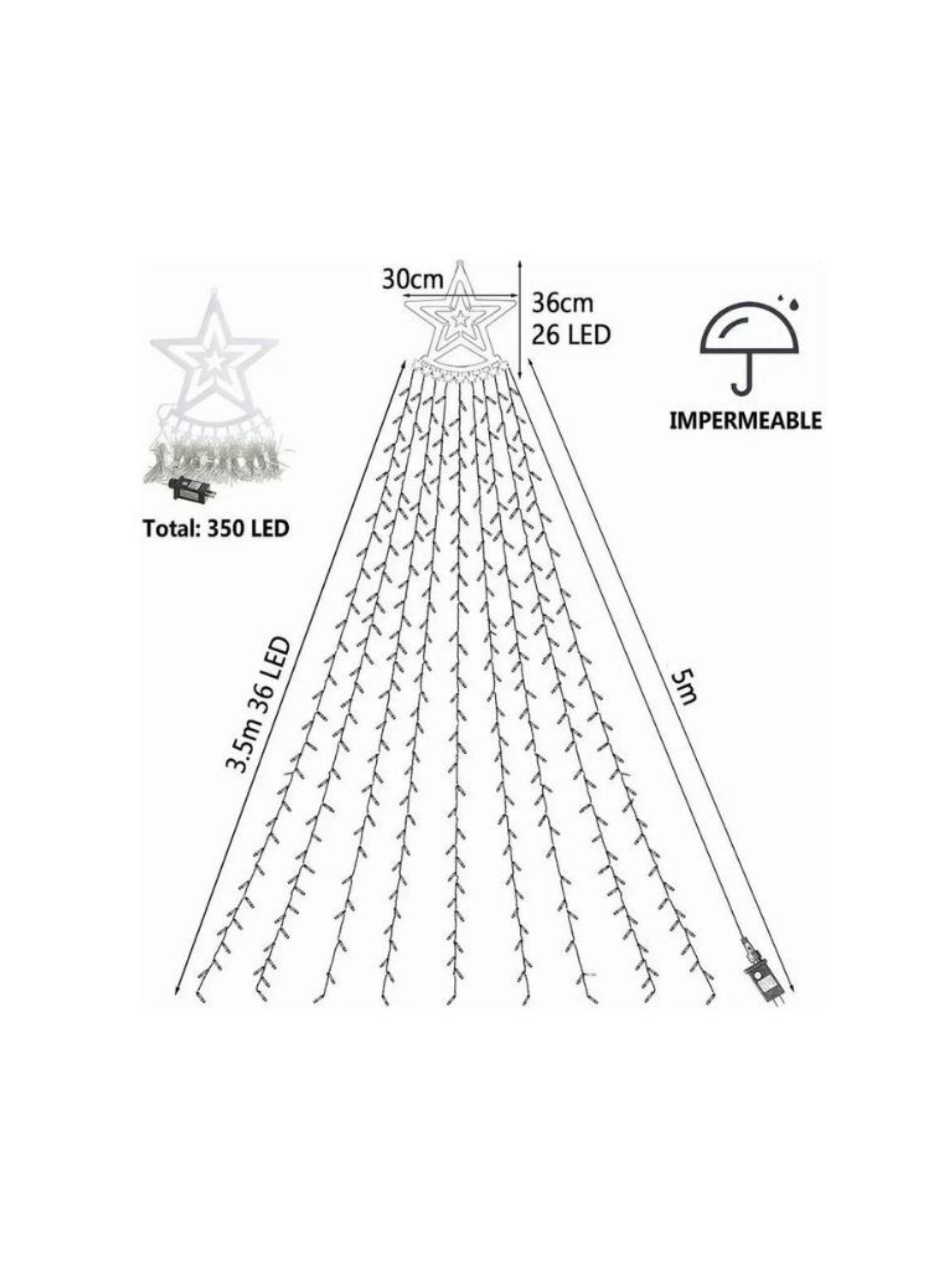 Decoracion Navideña  Exterior Arbol Luz Cascada Estrella 350 LED Multicolor-3