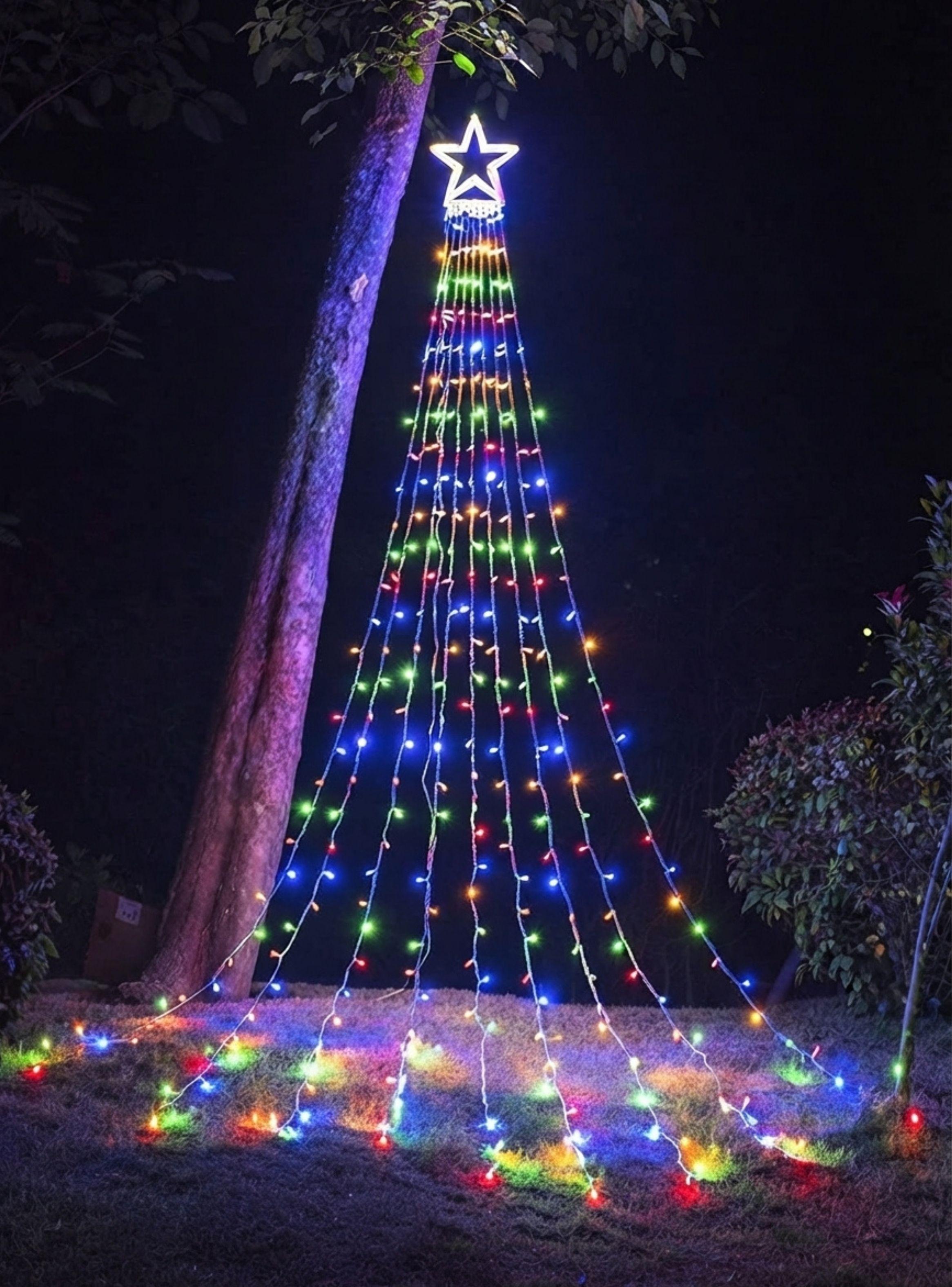 Decoracion Navideña  Exterior Arbol Luz Cascada Estrella 350 LED Multicolor-1