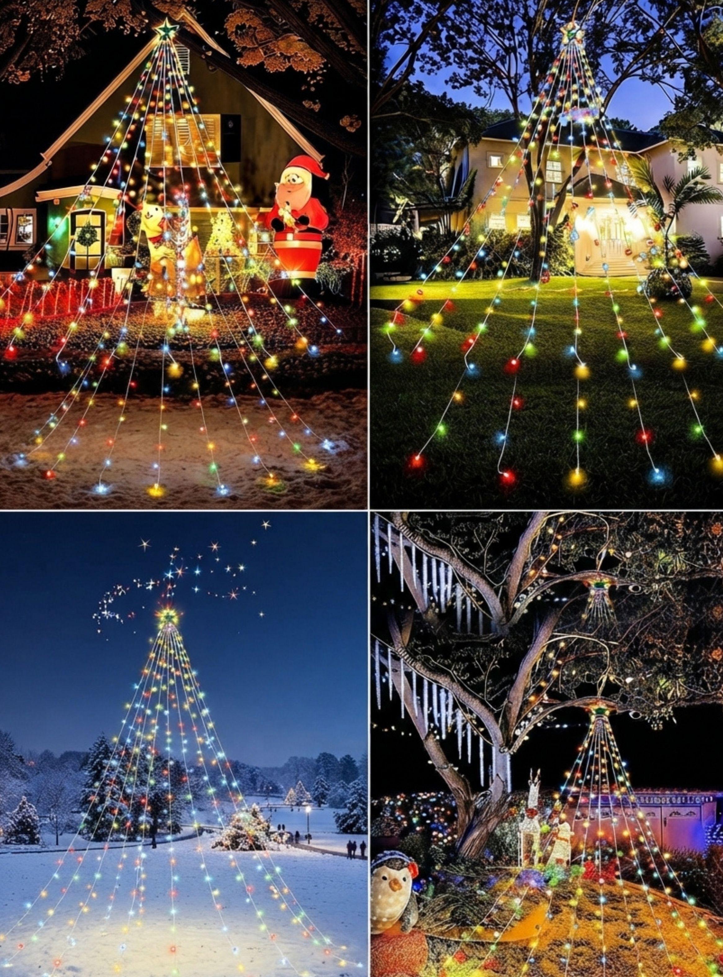Decoracion Navideña  Exterior Arbol Luz Cascada Estrella 350 LED Multicolor-2