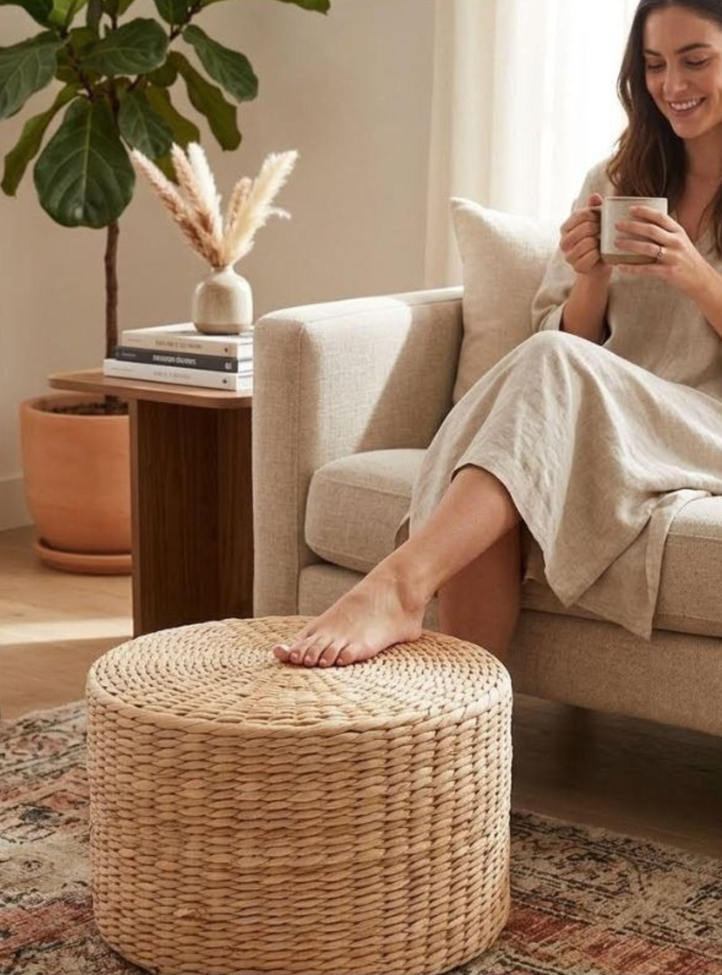 Pouf Puff Redondo Tejido Natural Trenzado Reposapi s 30cm-3