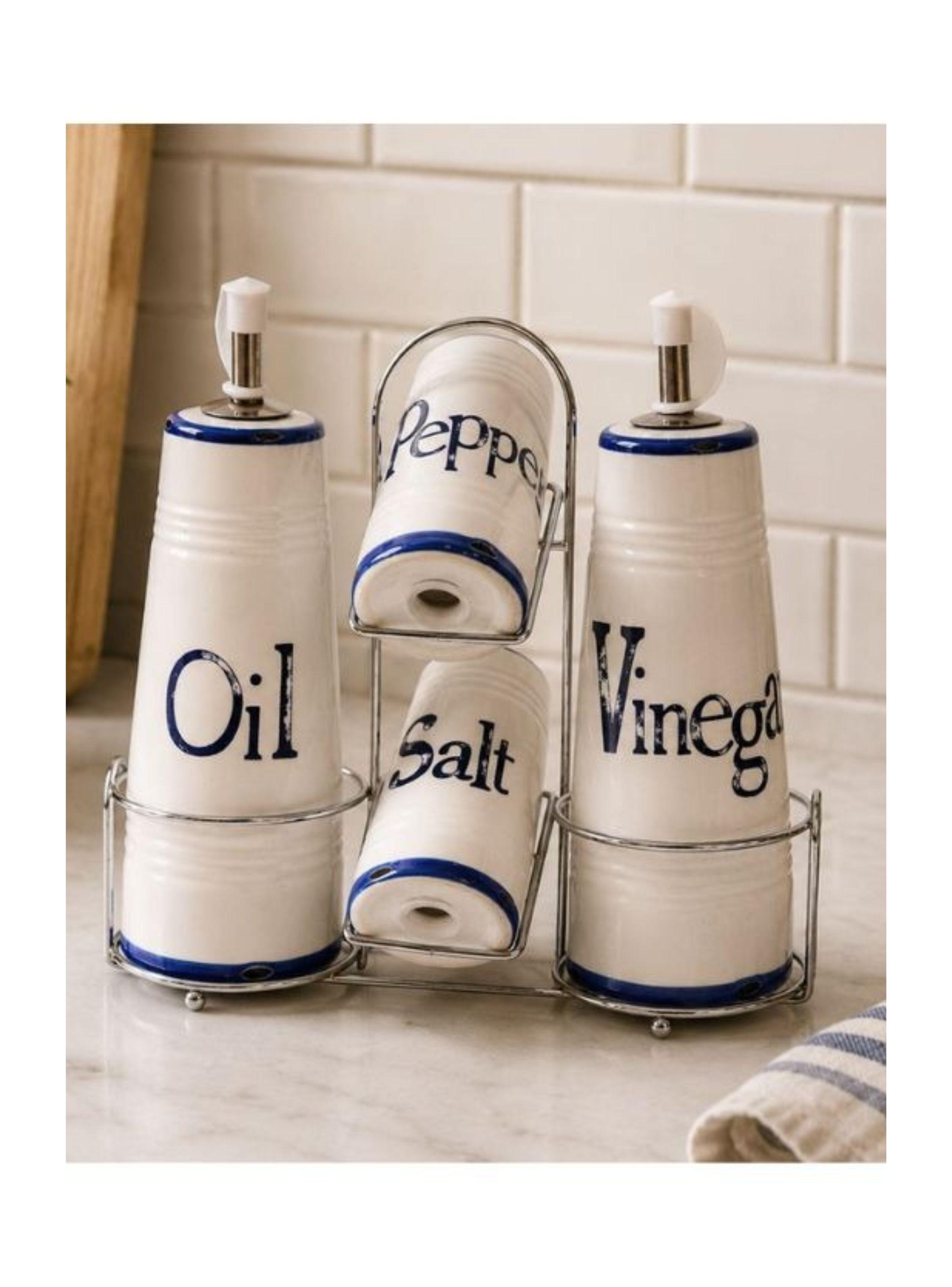 Set Aceitero Vinagrero Salero Pimentero Cerámica 4 Piezas-2