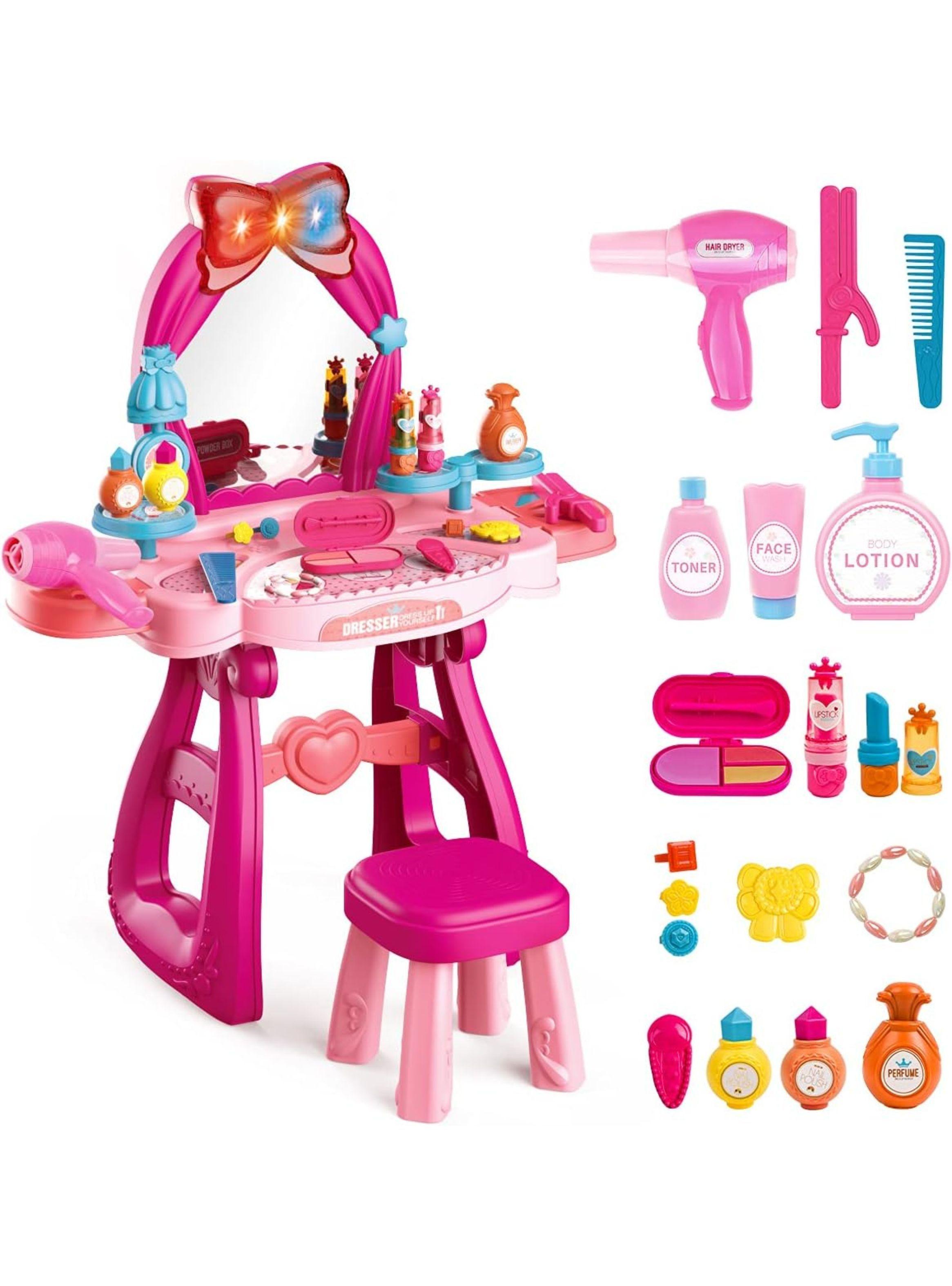 Tocador De Juguete Niñas Espejo Musical 36 Piezas Con Silla-1