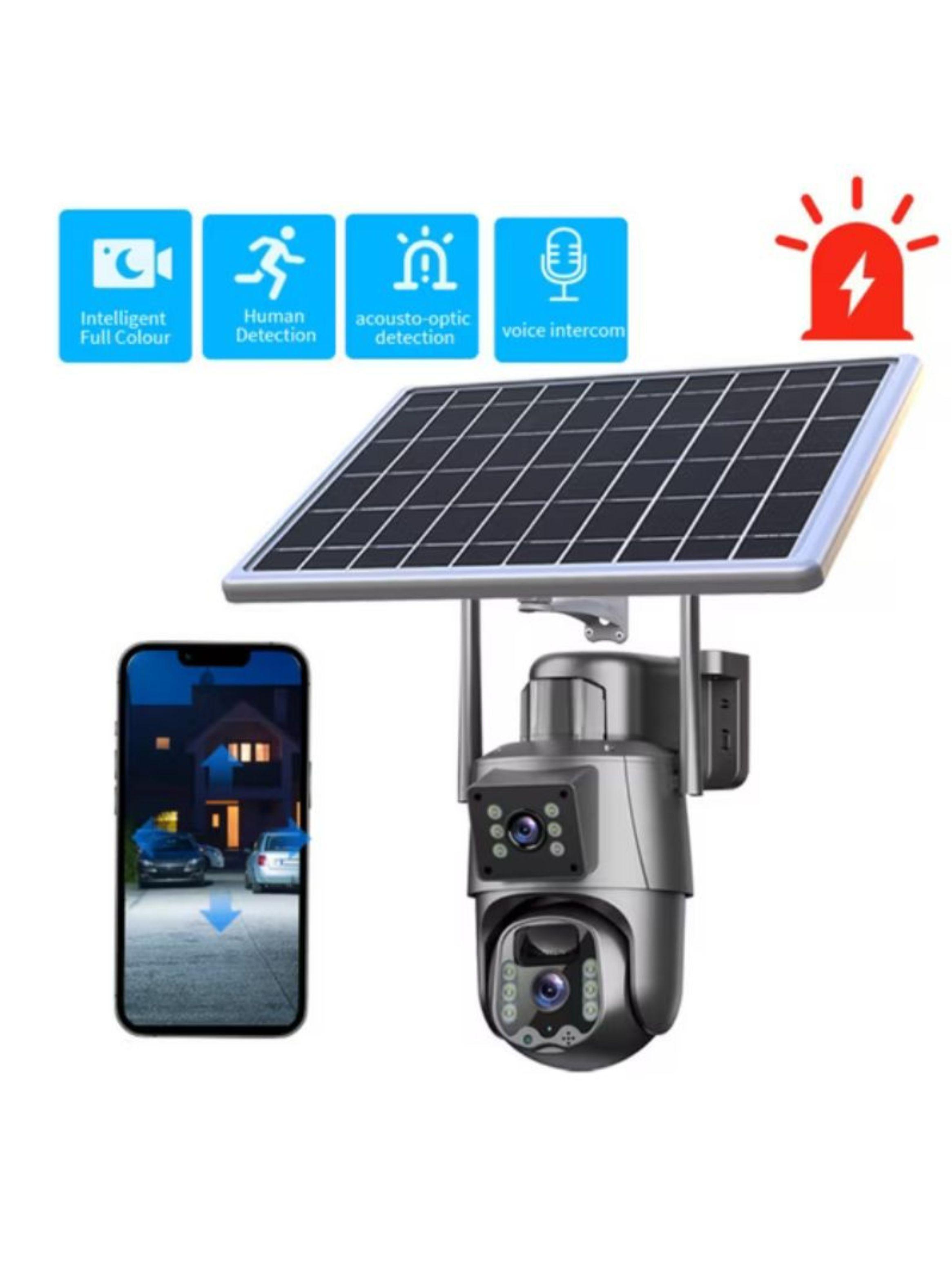  Cámara de Seguridad Exterior Solar WiFi con Doble Pantalla Vigilancia 360° y Visión -2