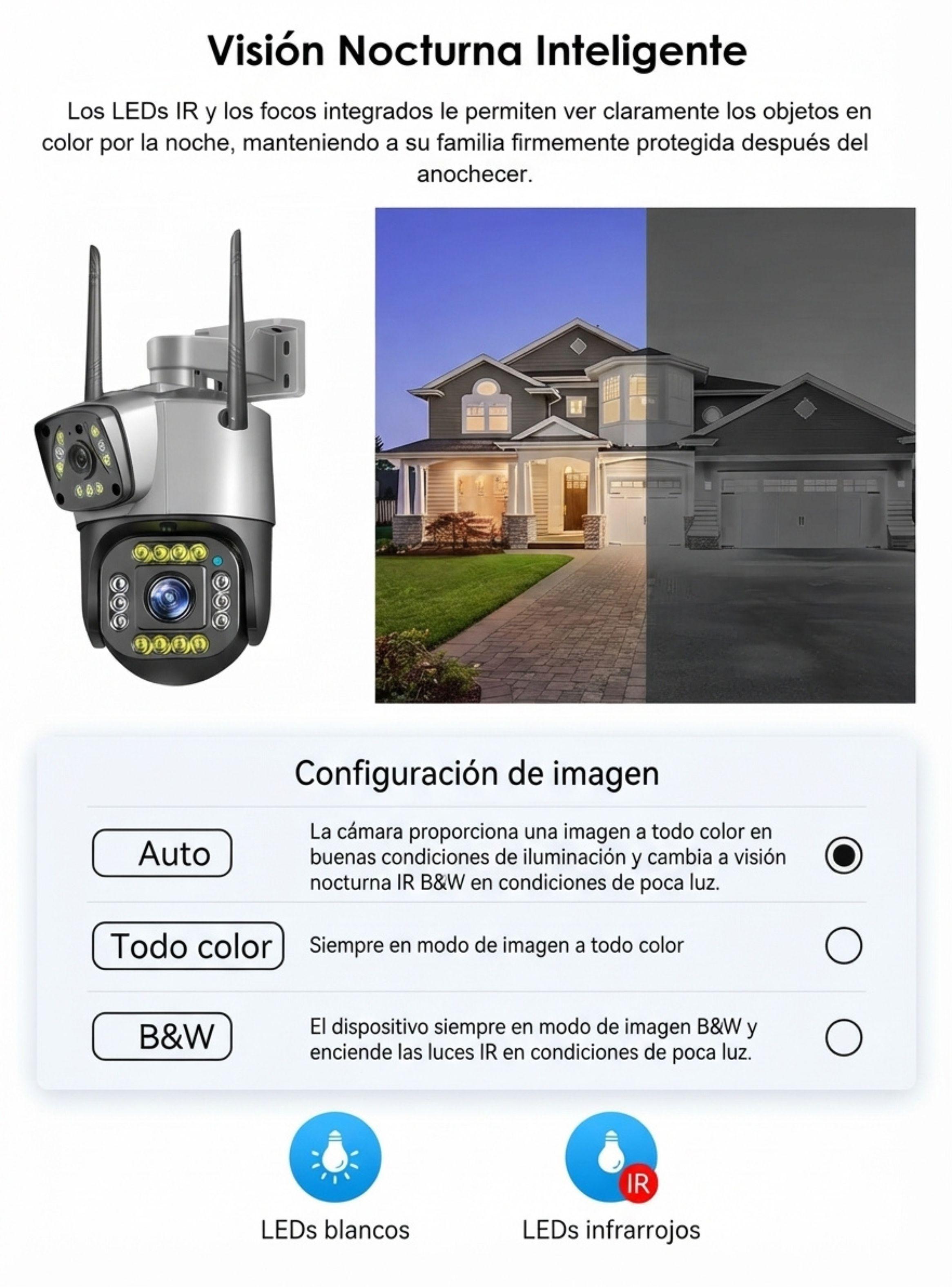 Cámara Seguridad Exterior Doble Lente Wifi IP PTZ 4MP 355° Full Color-4