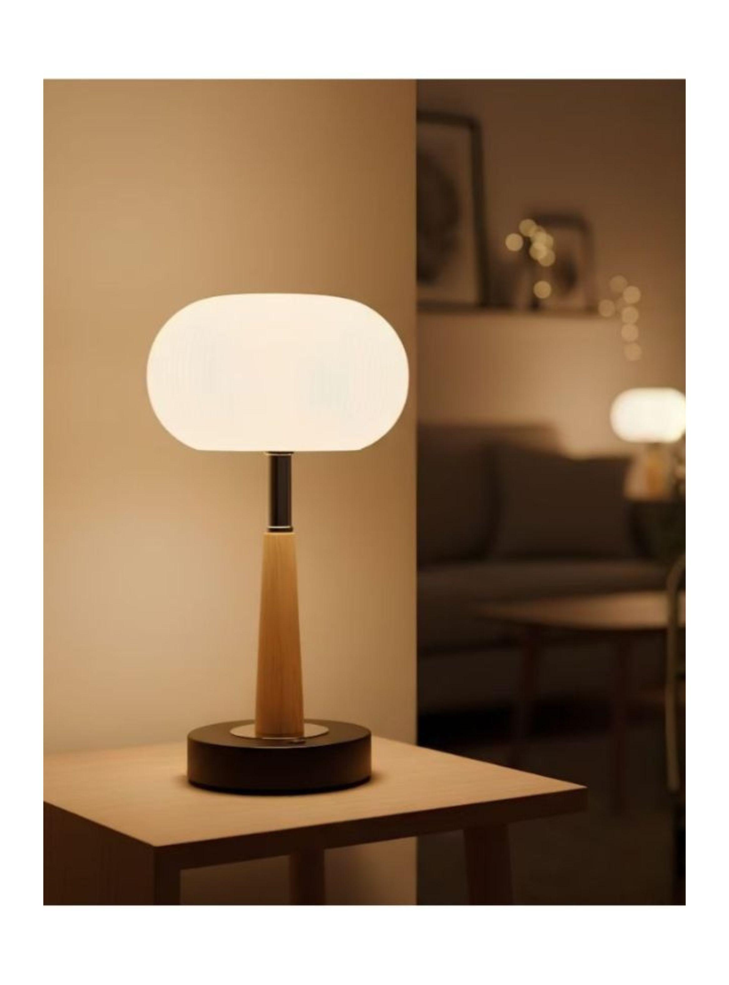 Lampara De Mesa Led Recargable Inalambrica Tactil Madera 29x15cm-2