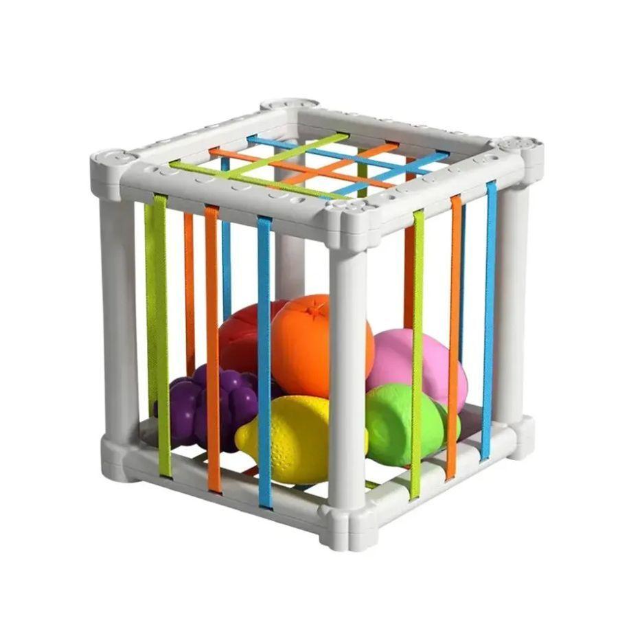 Cubo Didáctico Sensorial de Frutas con Cuerdas Elásticas-0