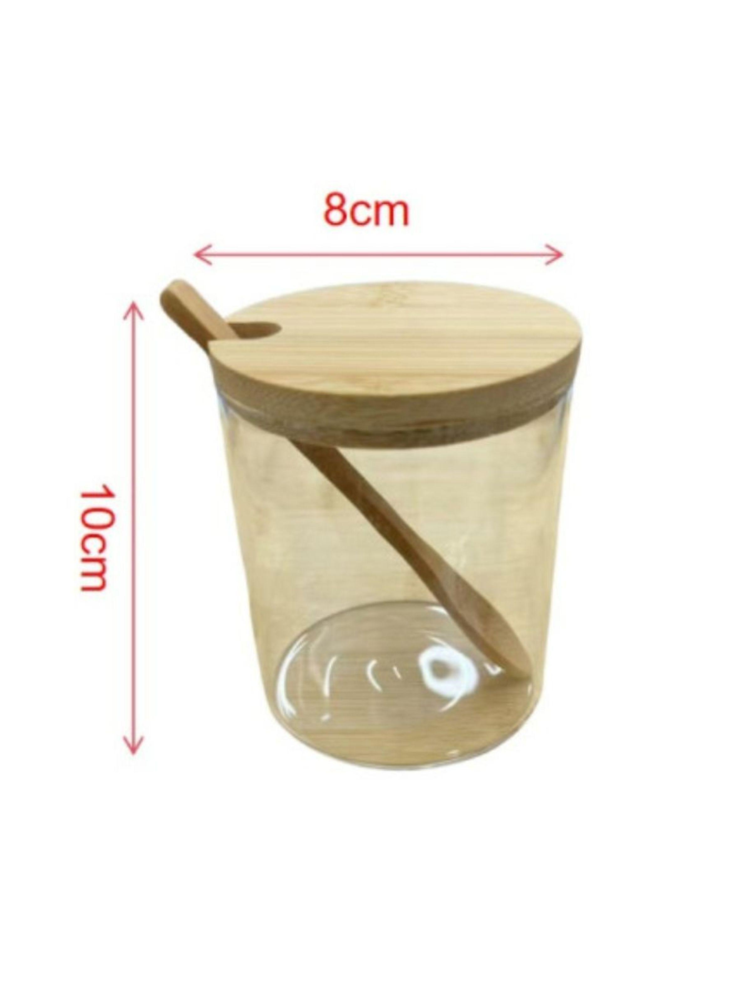 Set 3 Frascos Para Condimentos Vidrio Tapa Bambu Con Soporte-2