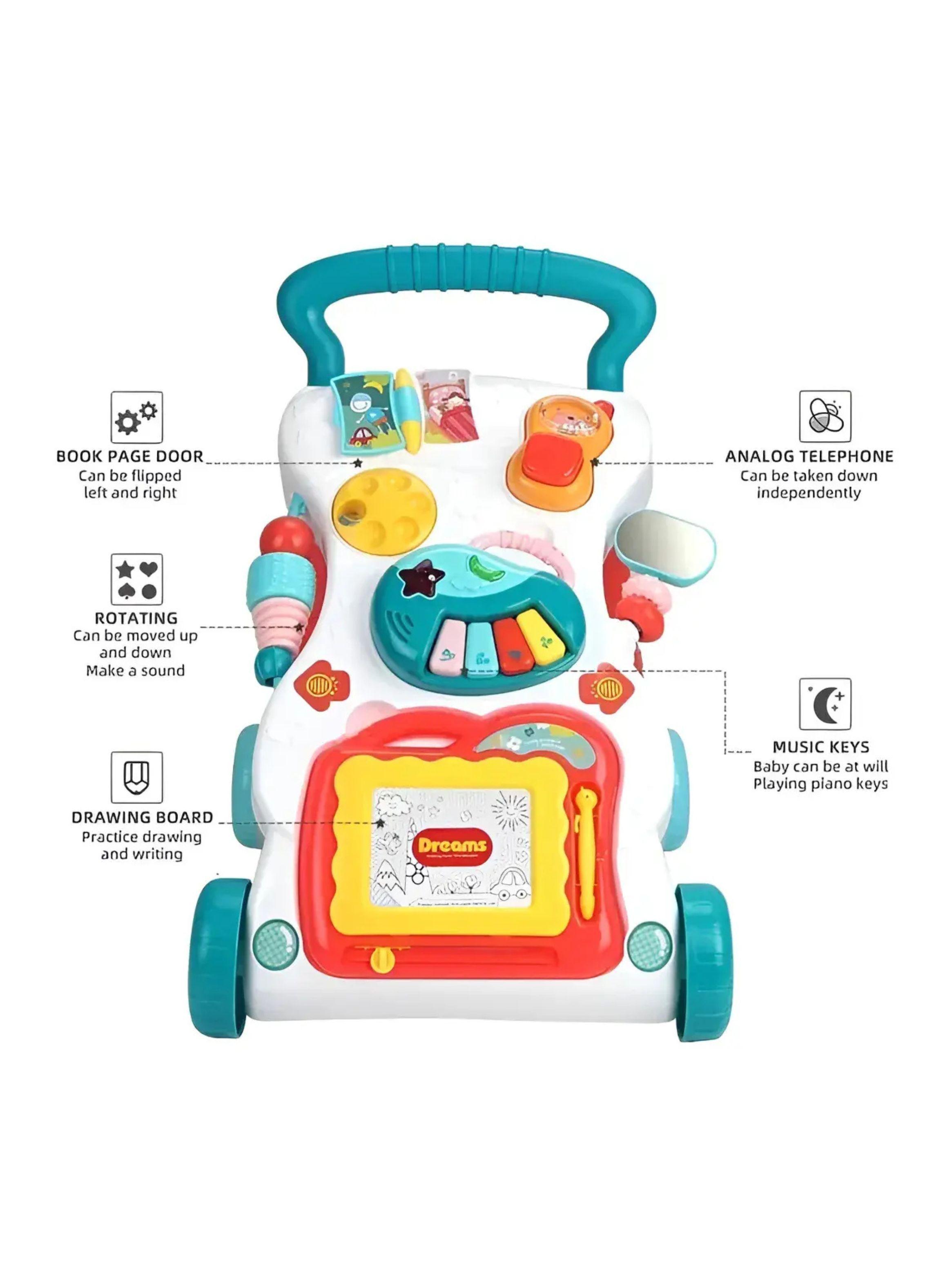 Andador Caminador Musical 2 en 1 Didáctico con Pizarra Mágica y Piano para Bebé Verde-3