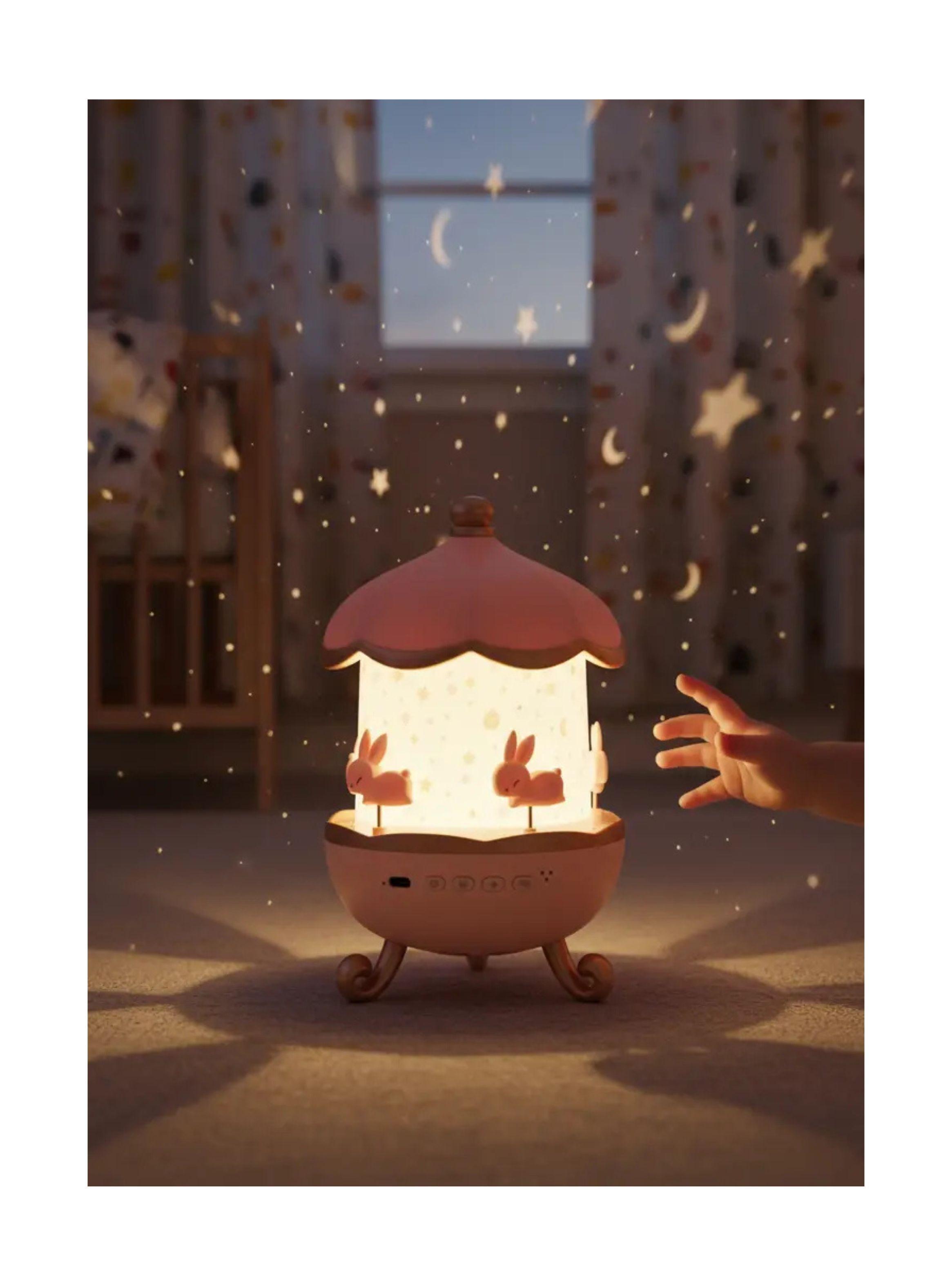Lámpara Proyector Carrusel Conejo Luz Led Musical Niños-2