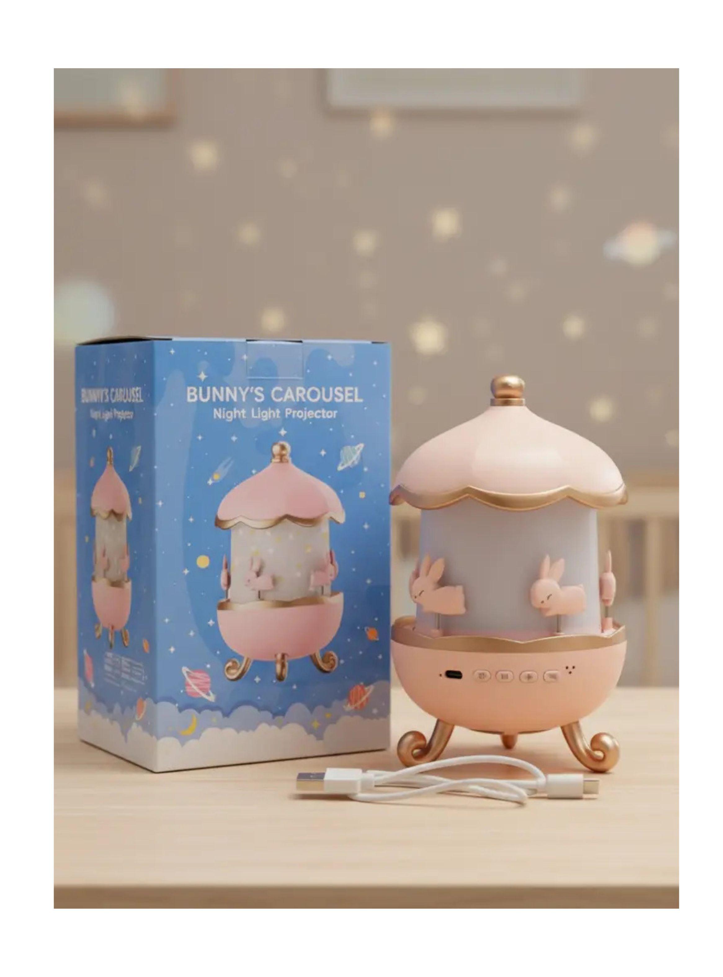Lámpara Proyector Carrusel Conejo Luz Led Musical Niños-3