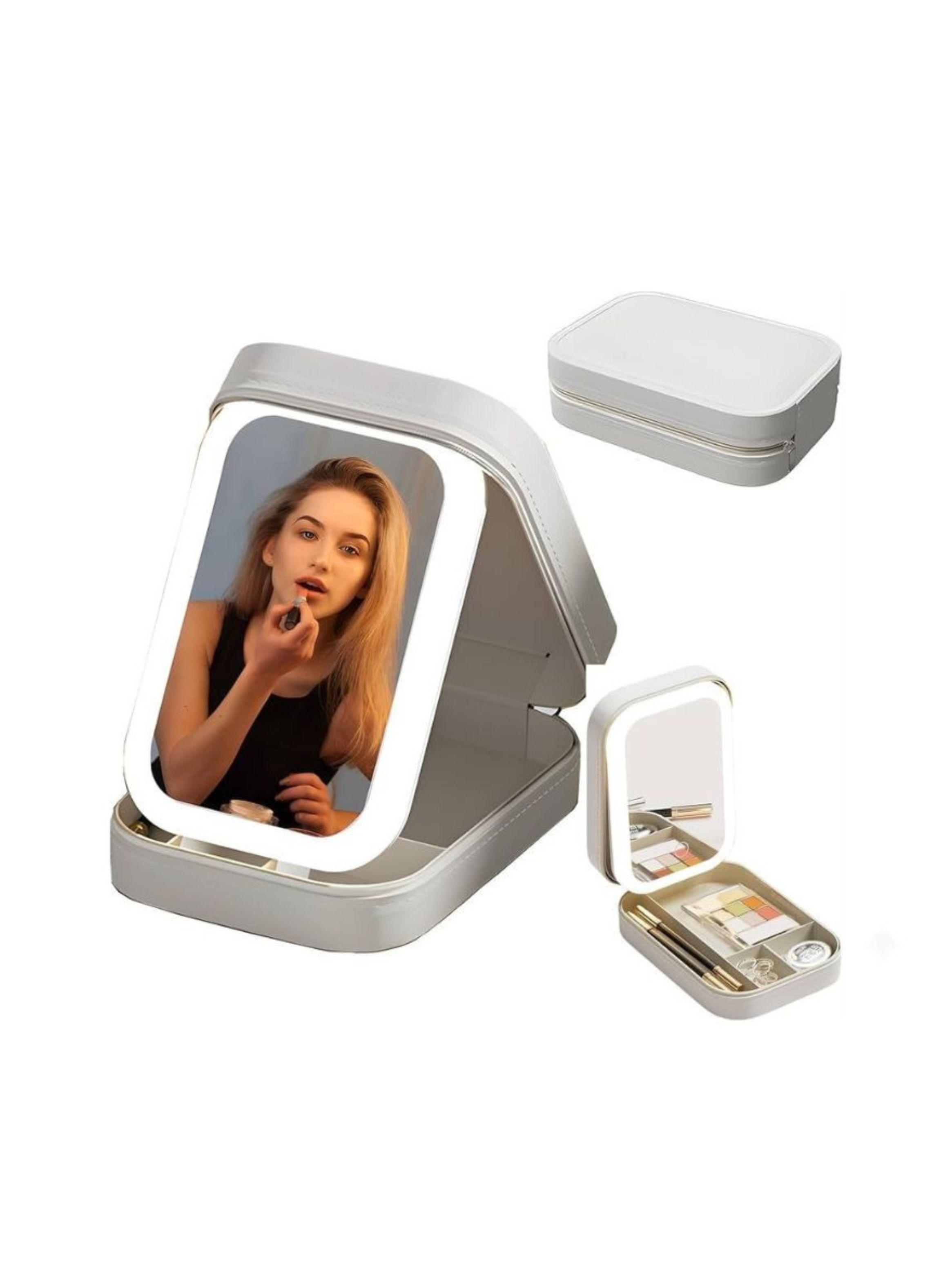 Organizador Maquillaje Espejo LED Iluminado Compartimentos Cosméticos-2