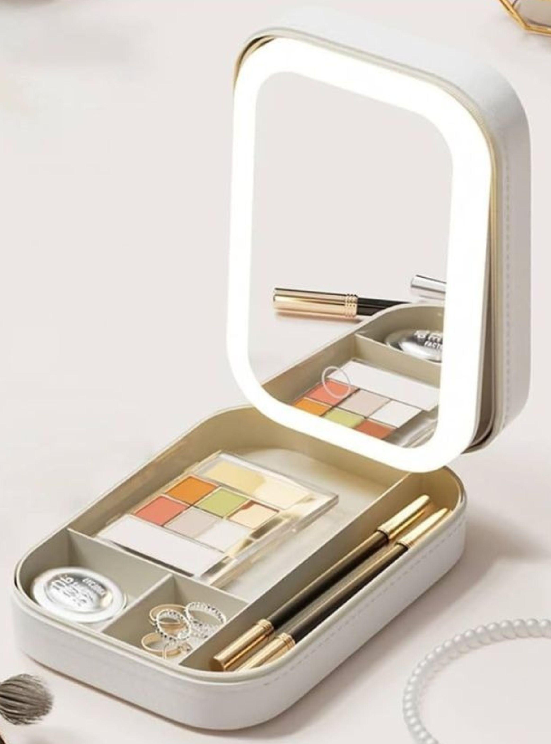 Organizador Maquillaje Espejo LED Iluminado Compartimentos Cosméticos-3