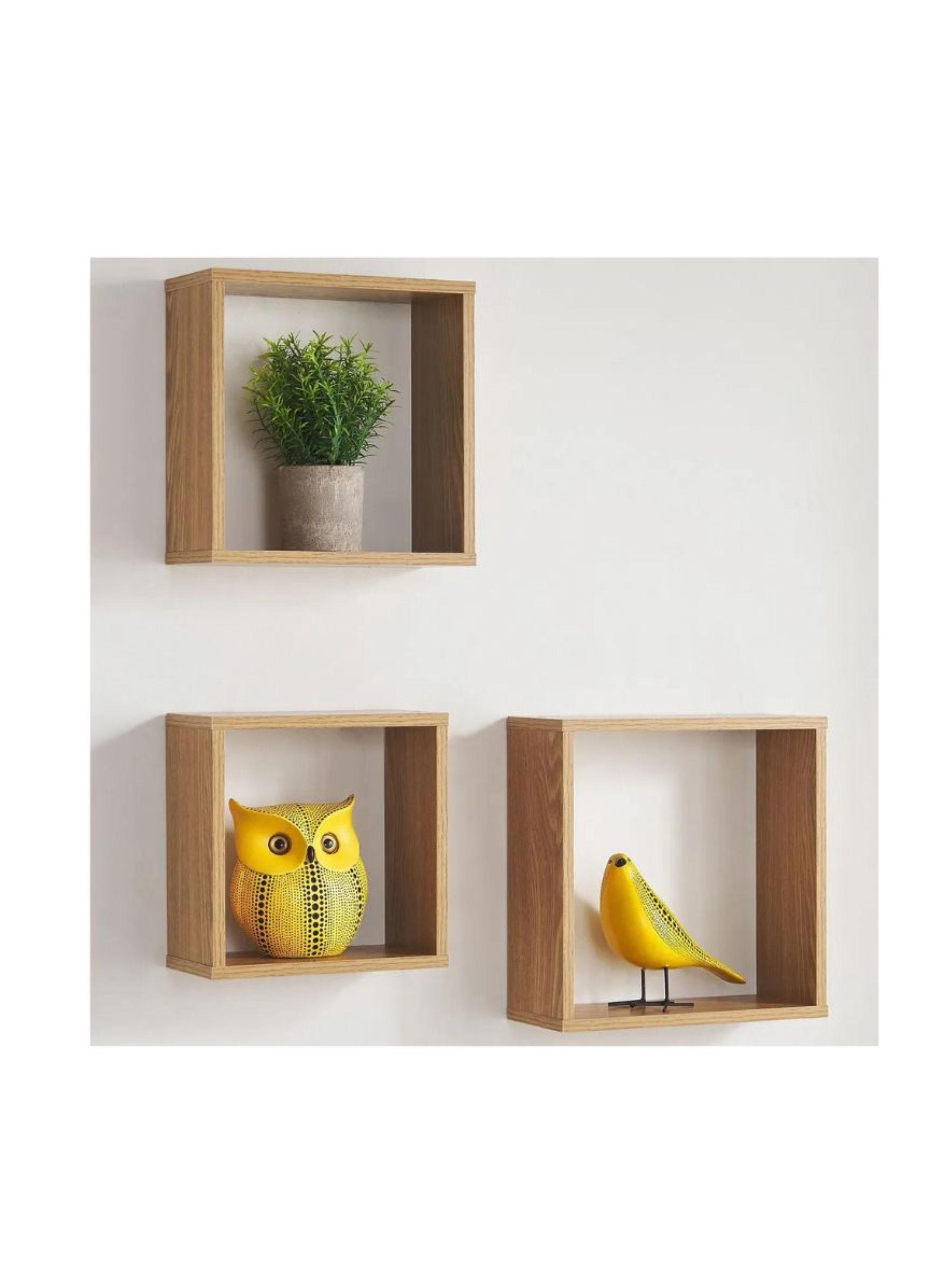 Set 3 Repisas Estantes Flotantes Cubo de Madera Cafe-2