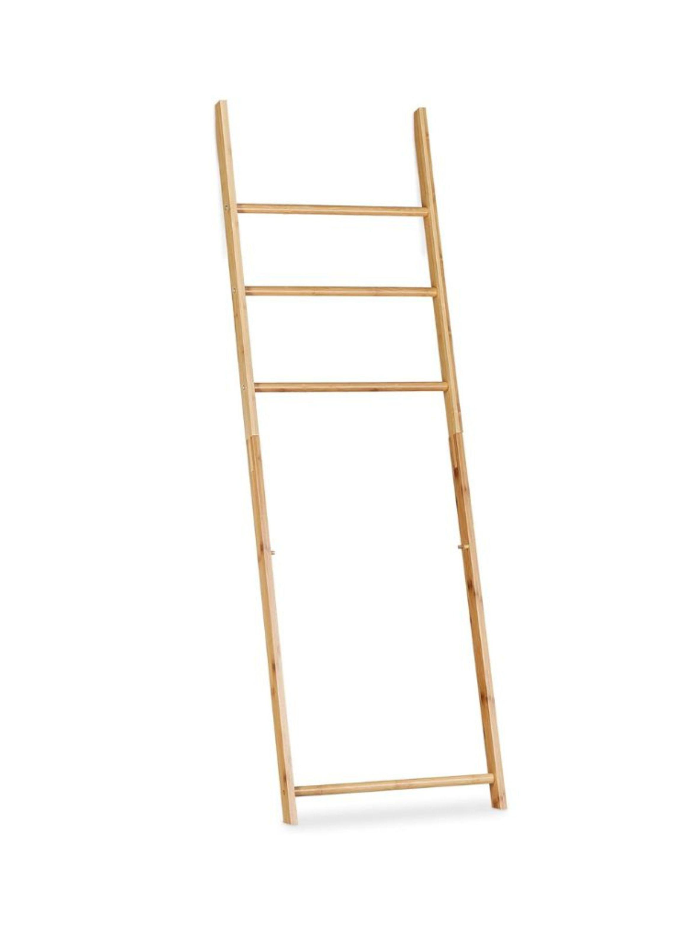 Toallero Escalera De Bambú Con Cesta De Almacenamiento-2