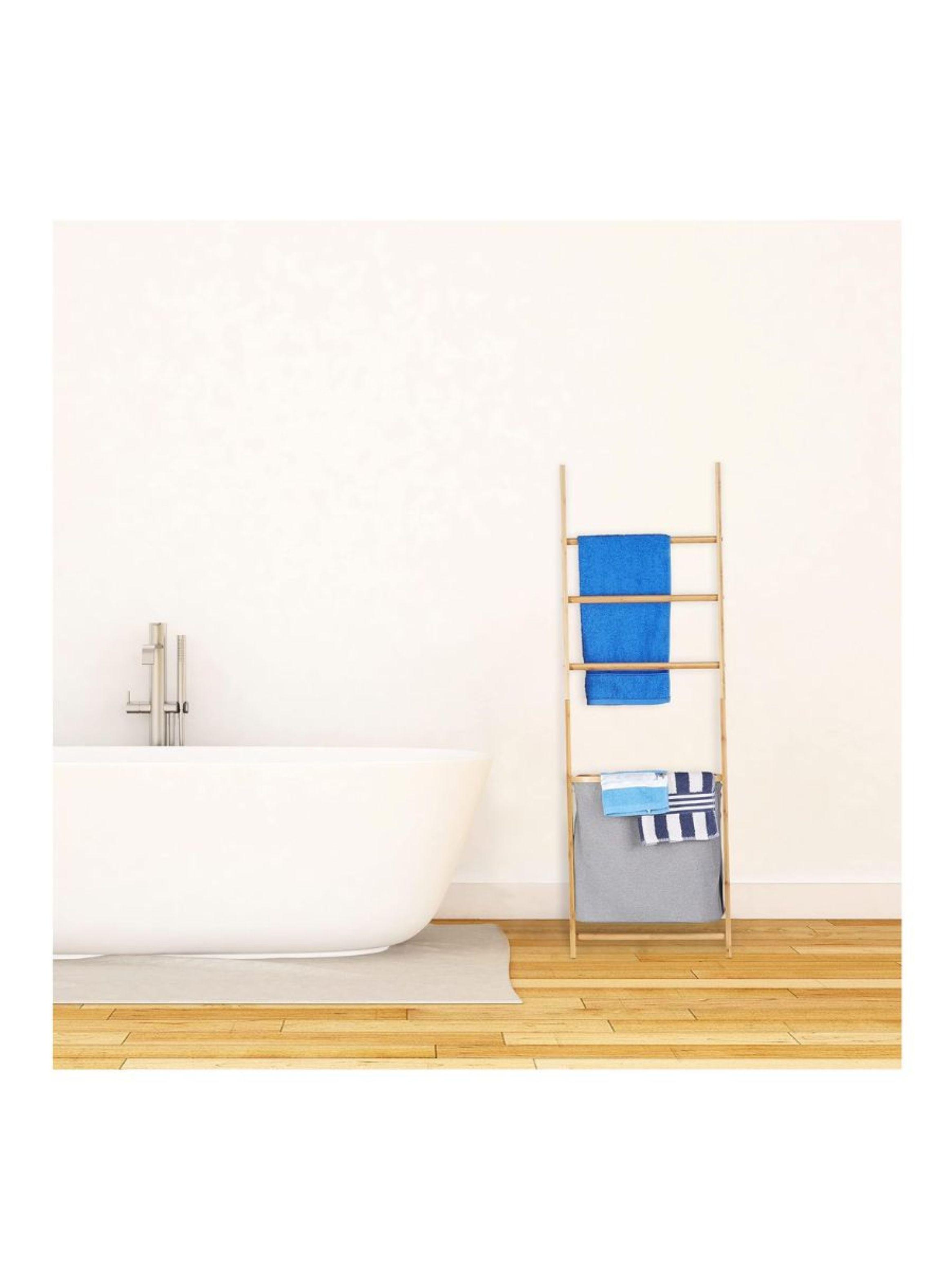 Toallero Escalera De Bambú Con Cesta De Almacenamiento-4
