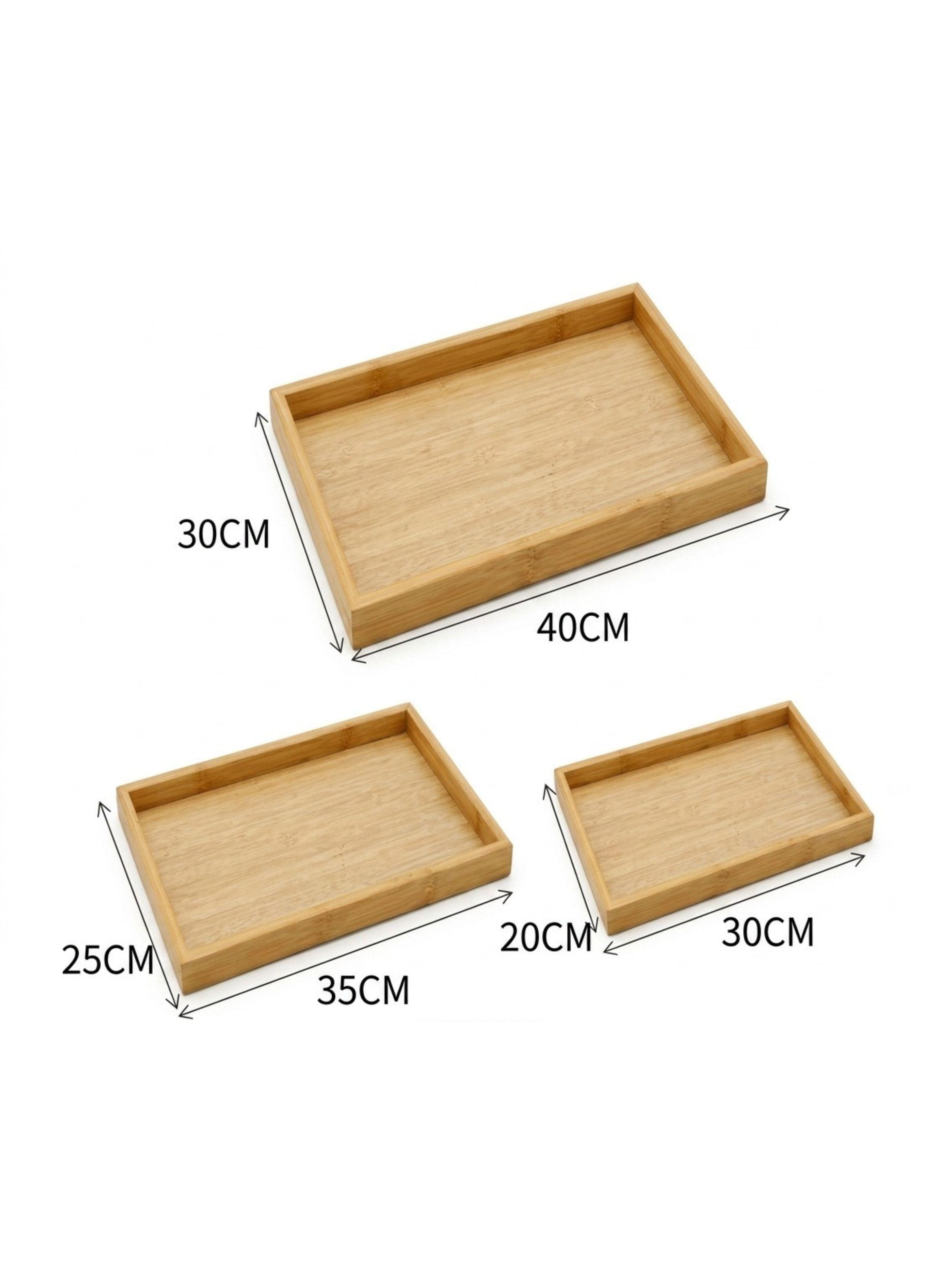 Set 3 Bandejas Rectangulares Madera Bambú Multiuso Mdf-2