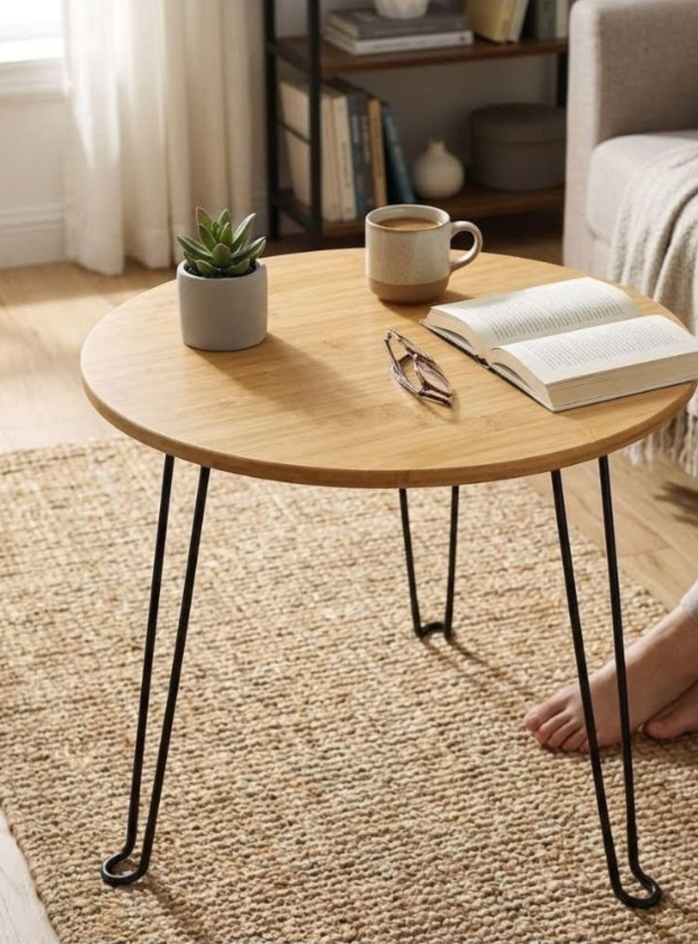 Mesa Auxiliar Plegable Bamboo Redonda Living Terraza-2