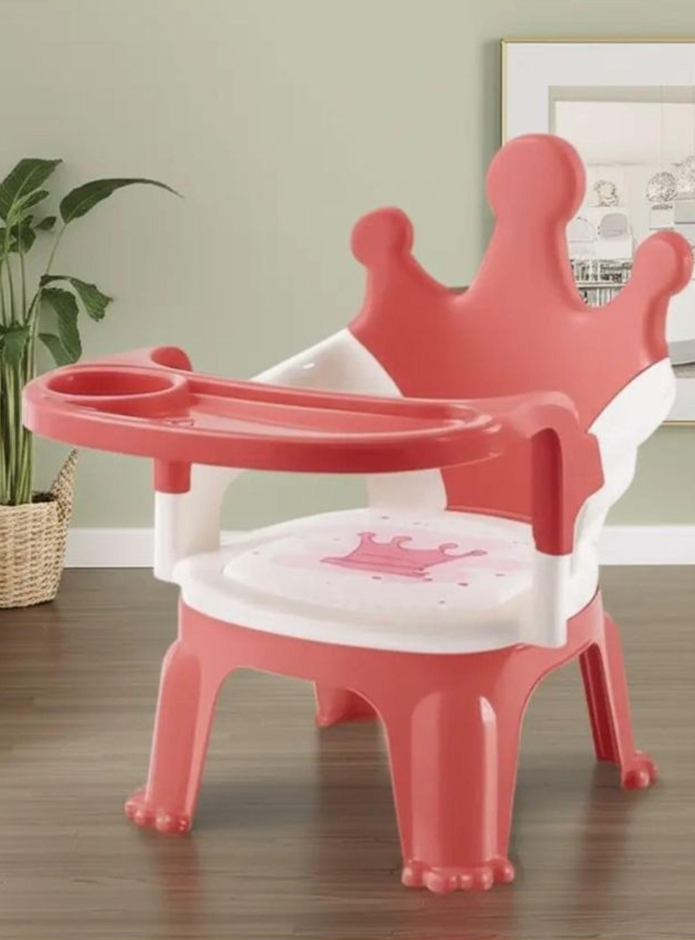 Silla De Comer Bebe Portátil Corona Con Bandeja Rosa-2