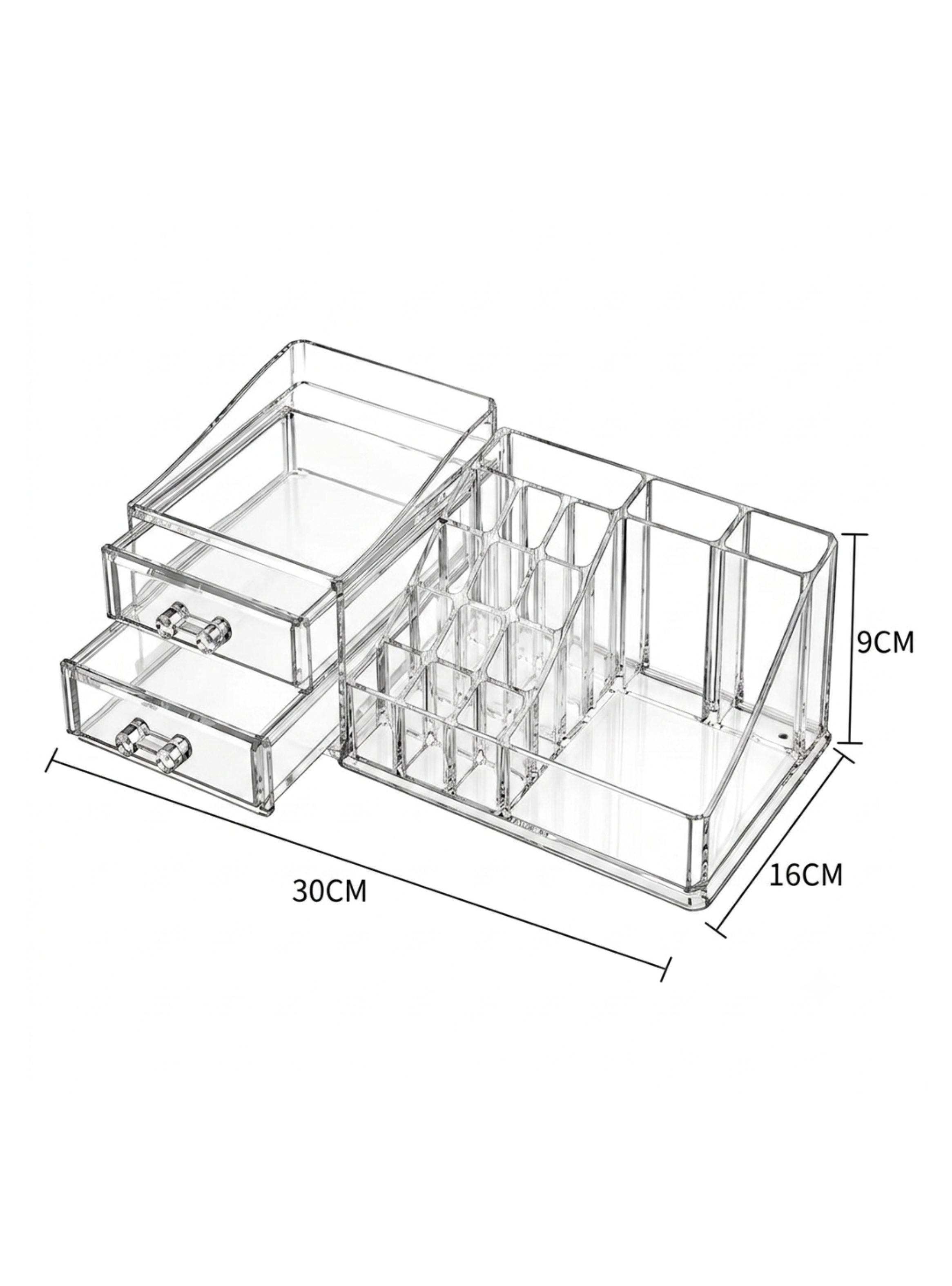 Organizador de Maquillaje Acrílico Transparente con Cajón y Compartimentos-1