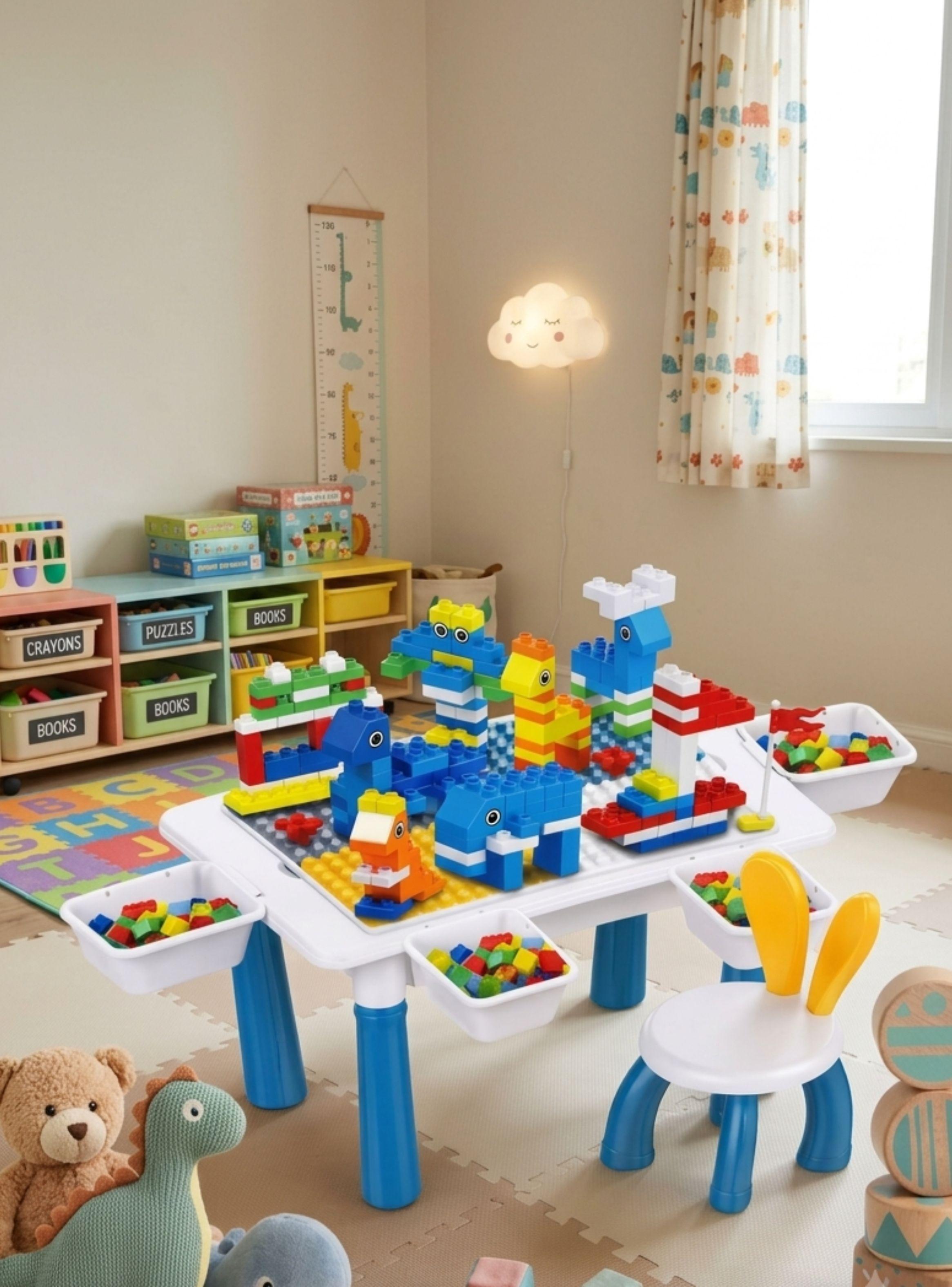 Set De Juego Didáctico Con Mesa Bloques Tipo Lego Para Niños Con Silla-3