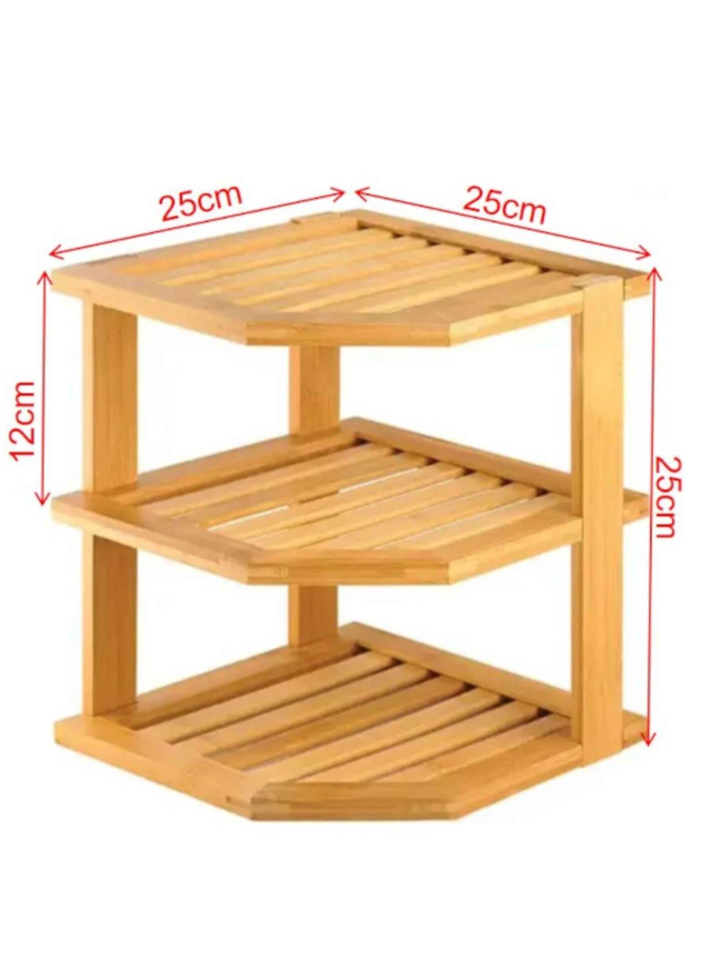 Estante Esquinero De Cocina Bambú Organizador 3 Niveles 25x25-1