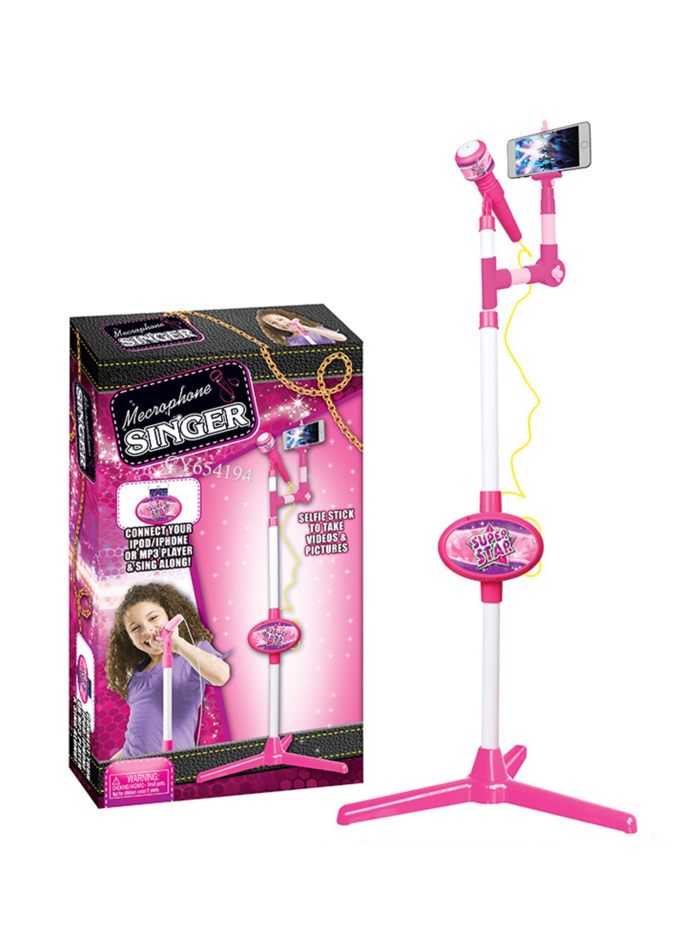 Micrófono Karaoke Pedestal Conexión Mp3 Teléfono Para Niñas-0