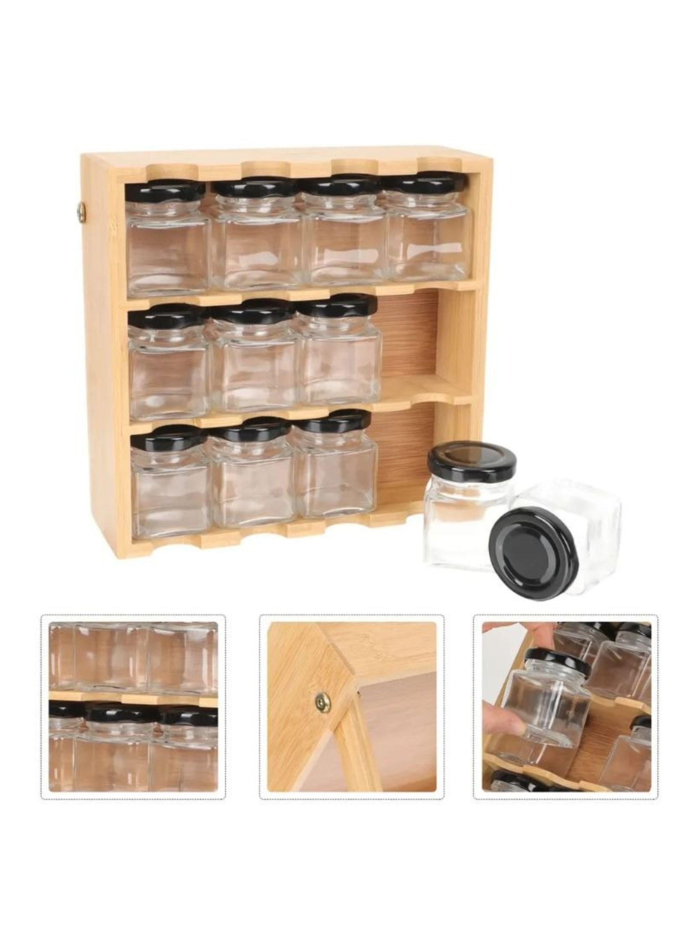 Organizador De Especias Madera Bambú 12 Frascos 3 Niveles-2