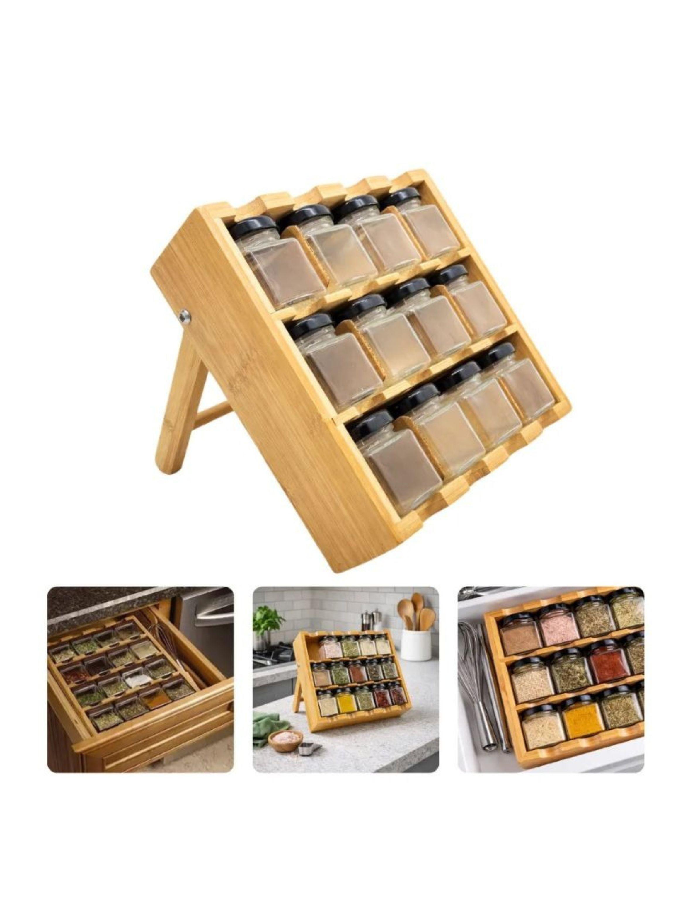 Organizador De Especias Madera Bambú 12 Frascos 3 Niveles-3