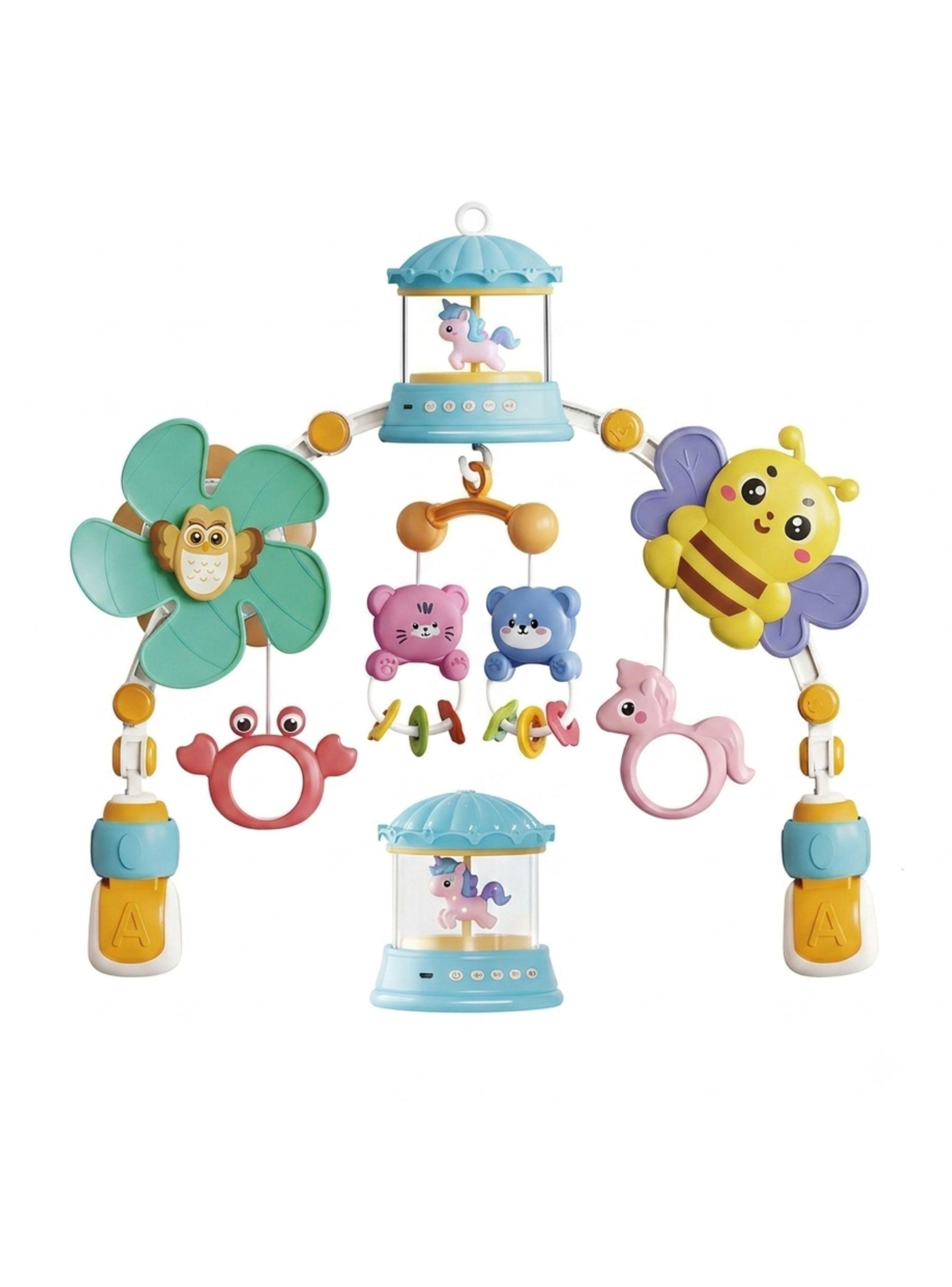Móvil Musical Cuna Bebé con Control Remoto Carrusel Animales 0m+-0