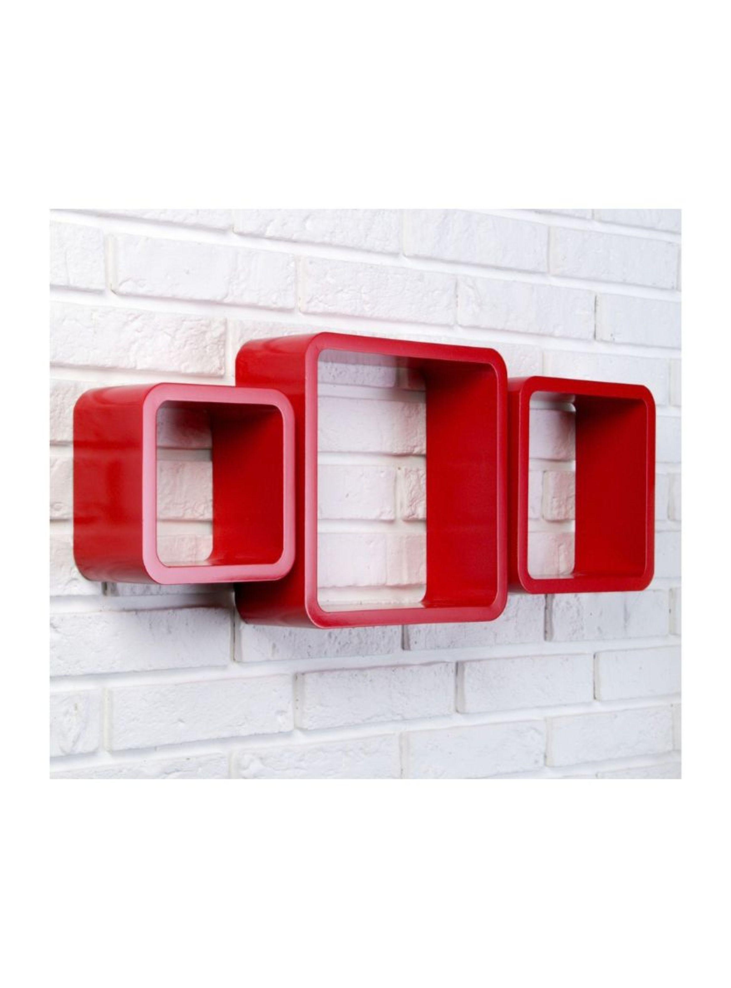 Set 3 Estantes Repisas Flotantes Cuadradas Modernas Rojo-2
