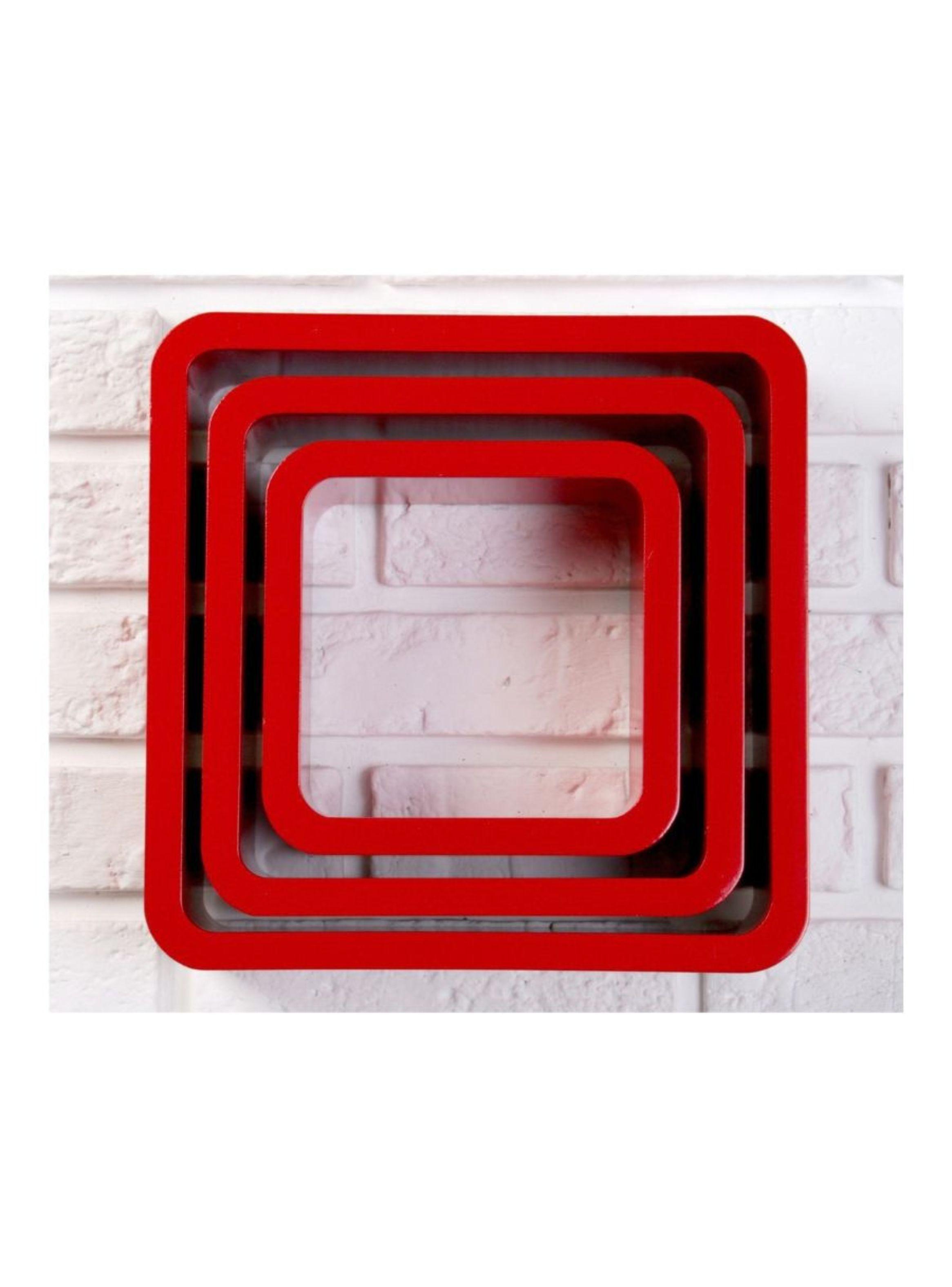 Set 3 Estantes Repisas Flotantes Cuadradas Modernas Rojo-3