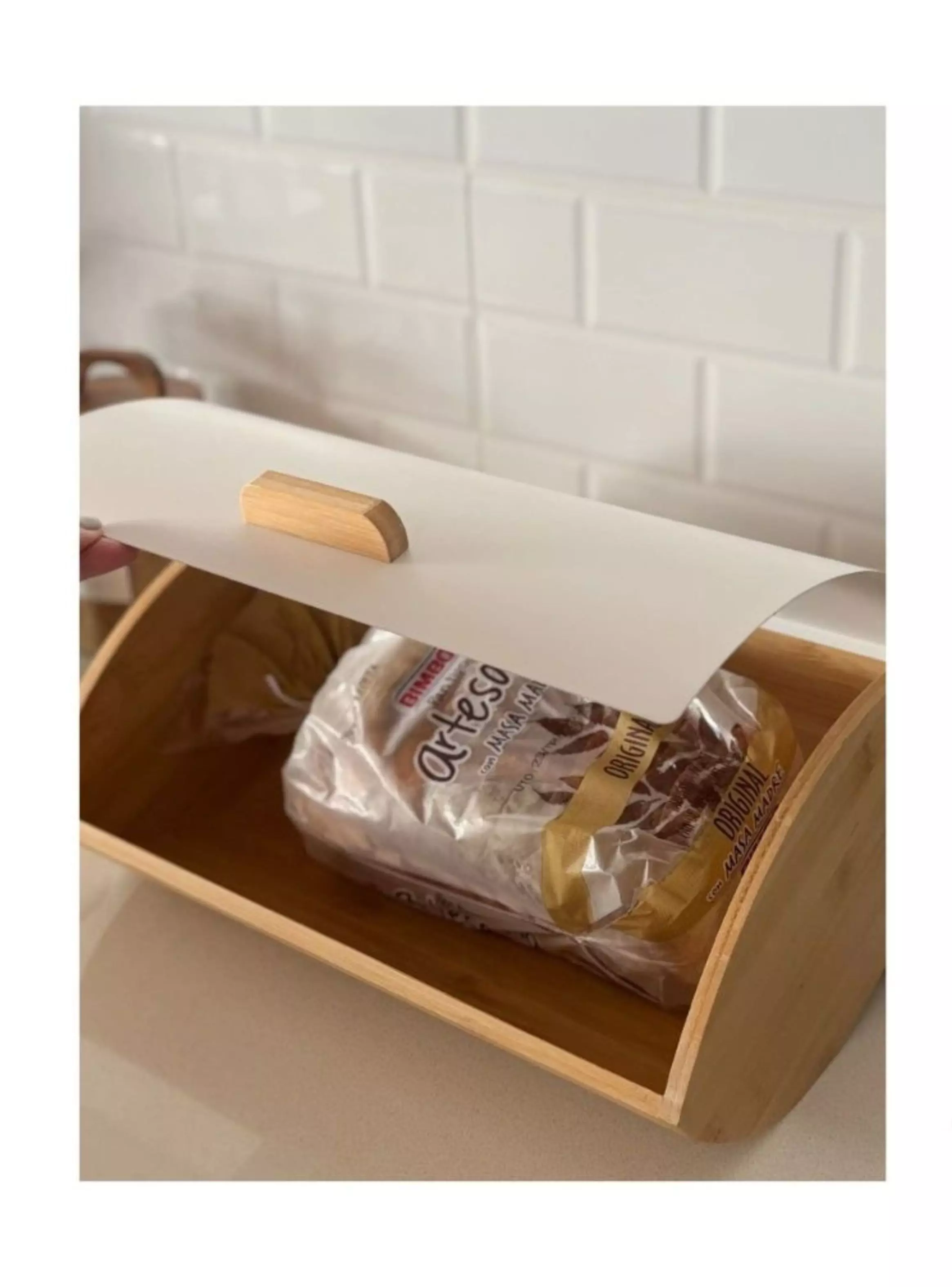 Panera De Bambú Con Tapa Blanca Organizador De Cocina-4