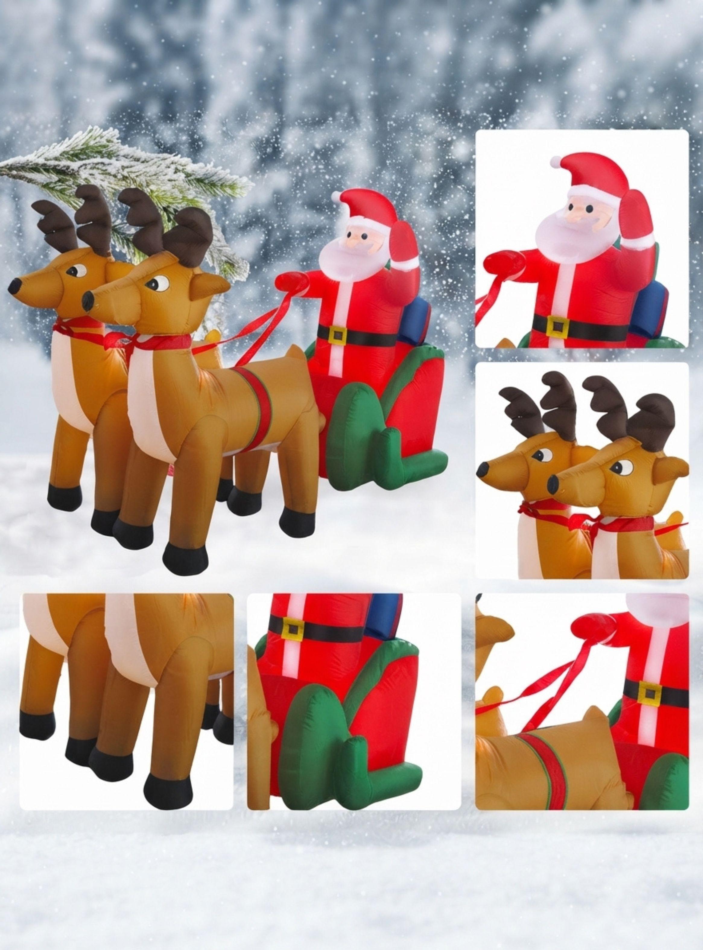  Inflable Navideño Papá Noel Con Renos Y Trineo Luz Led 2.4m-2