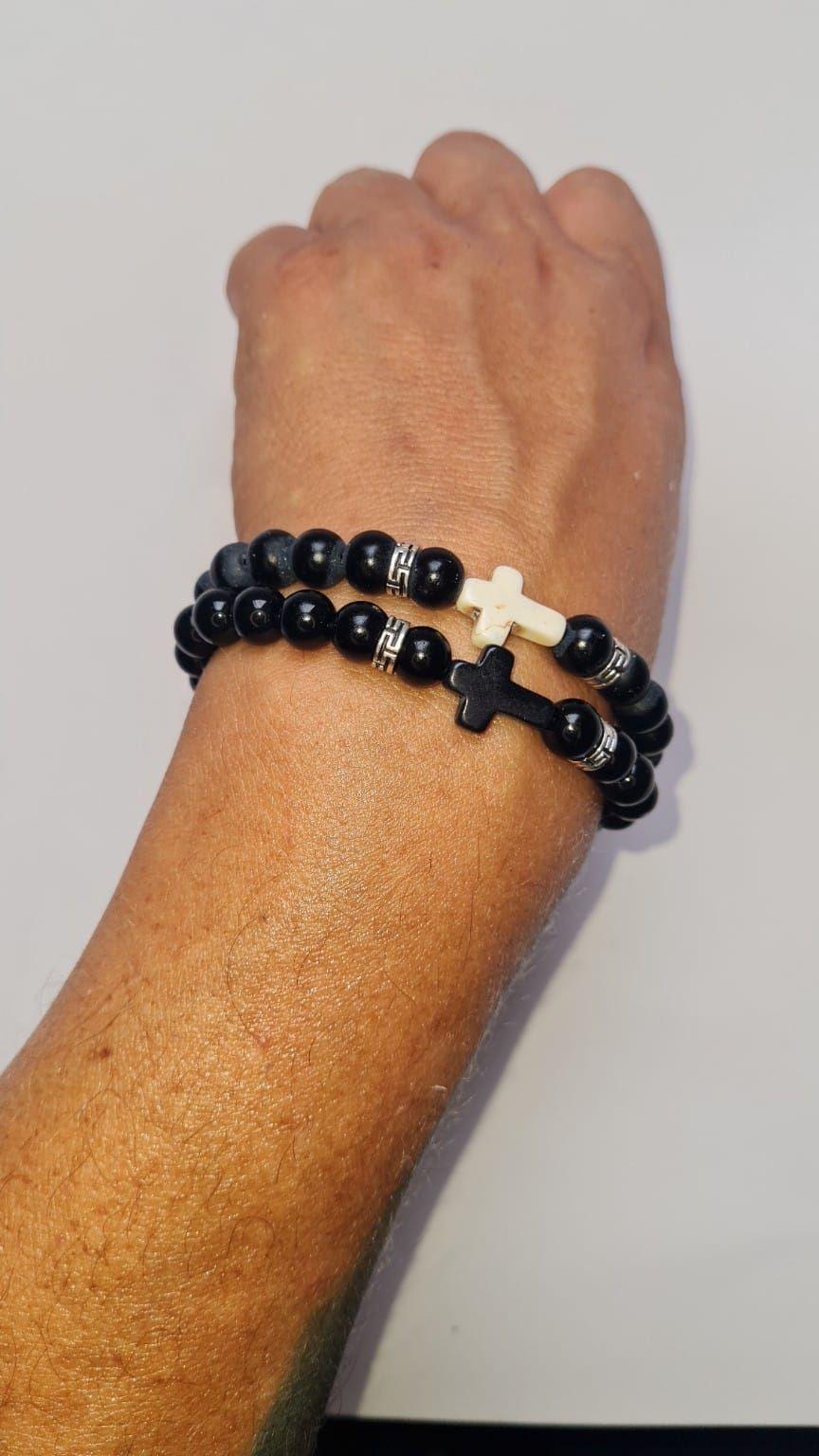 Pulsera Doble Cruz Yin & Yang – Piedras Naturales-2