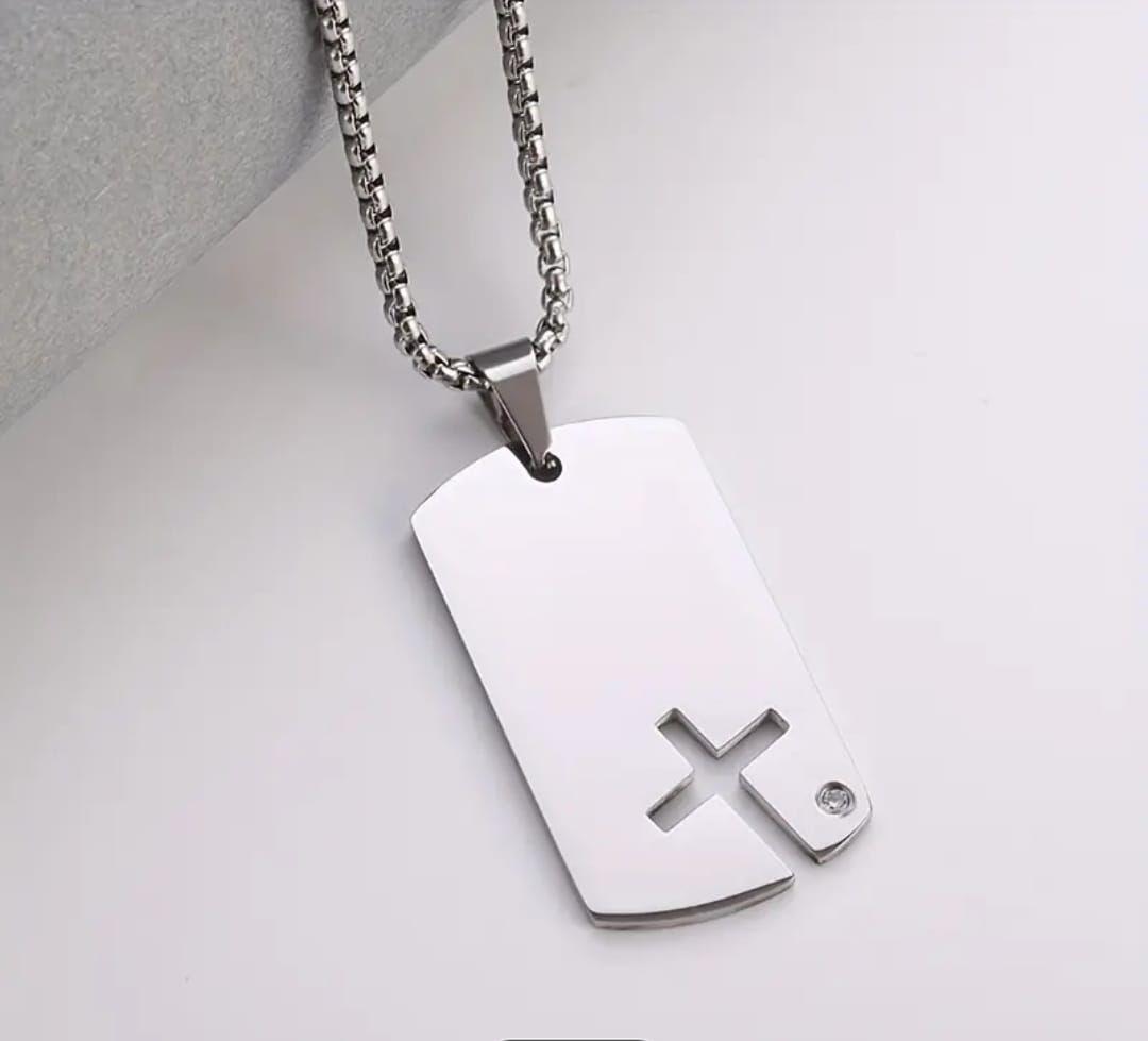 Collar Trofimo Cruz Placa Eterna en Acero Premium-0