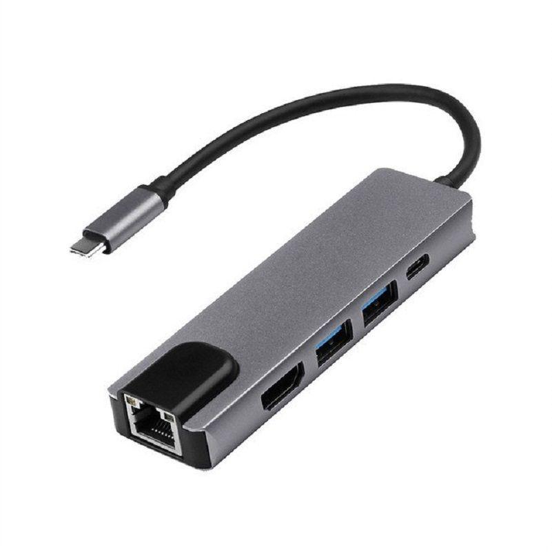 Adaptador Hub Tipo C 5 En 1 / Rj45 / Hdmi / Usb 3.0-0