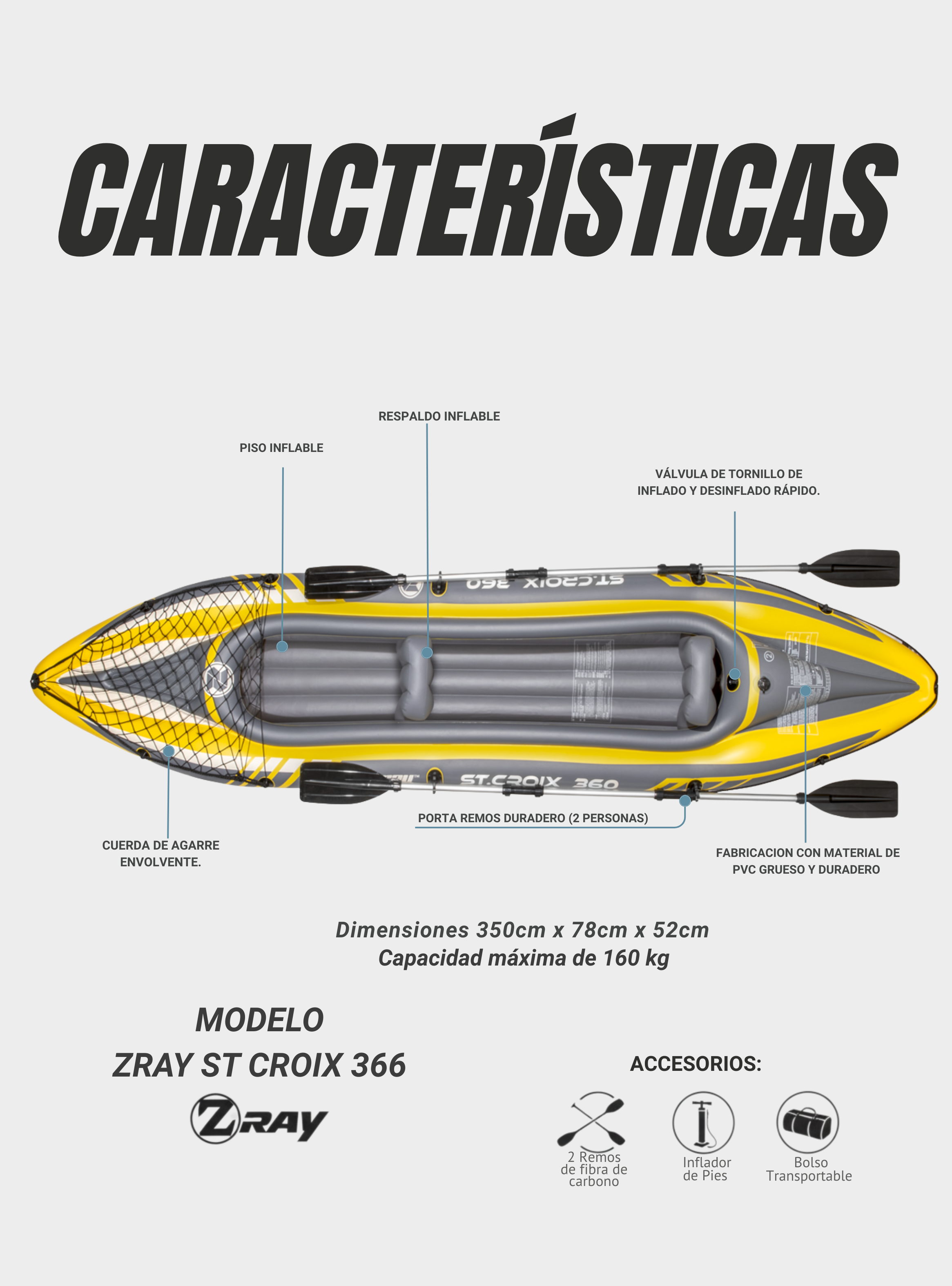 Kayak Inflable Zray Capacidad 2 Persona -5