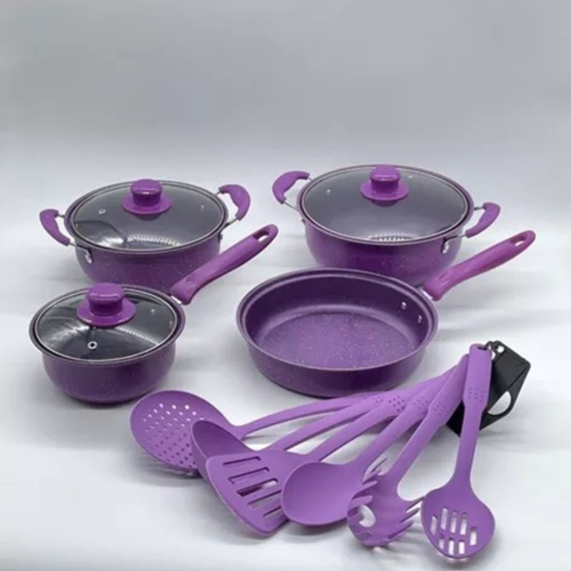 Juego De Ollas Cocina Antiadherente Set De Batería 14 Piezas Morado-2