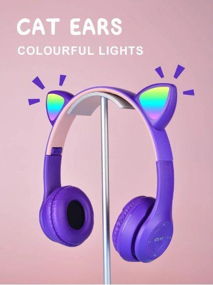 Audifonos Bluetooth Orejitas De Gato Morado 
-2