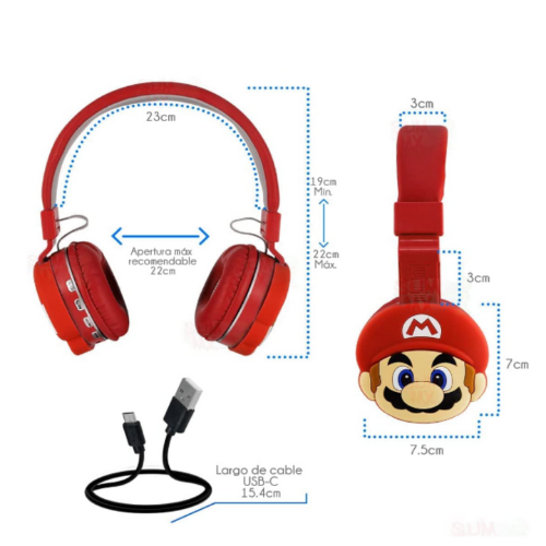Auriculares Bluetooth Mario Bros Inalámbricos Niño  -4
