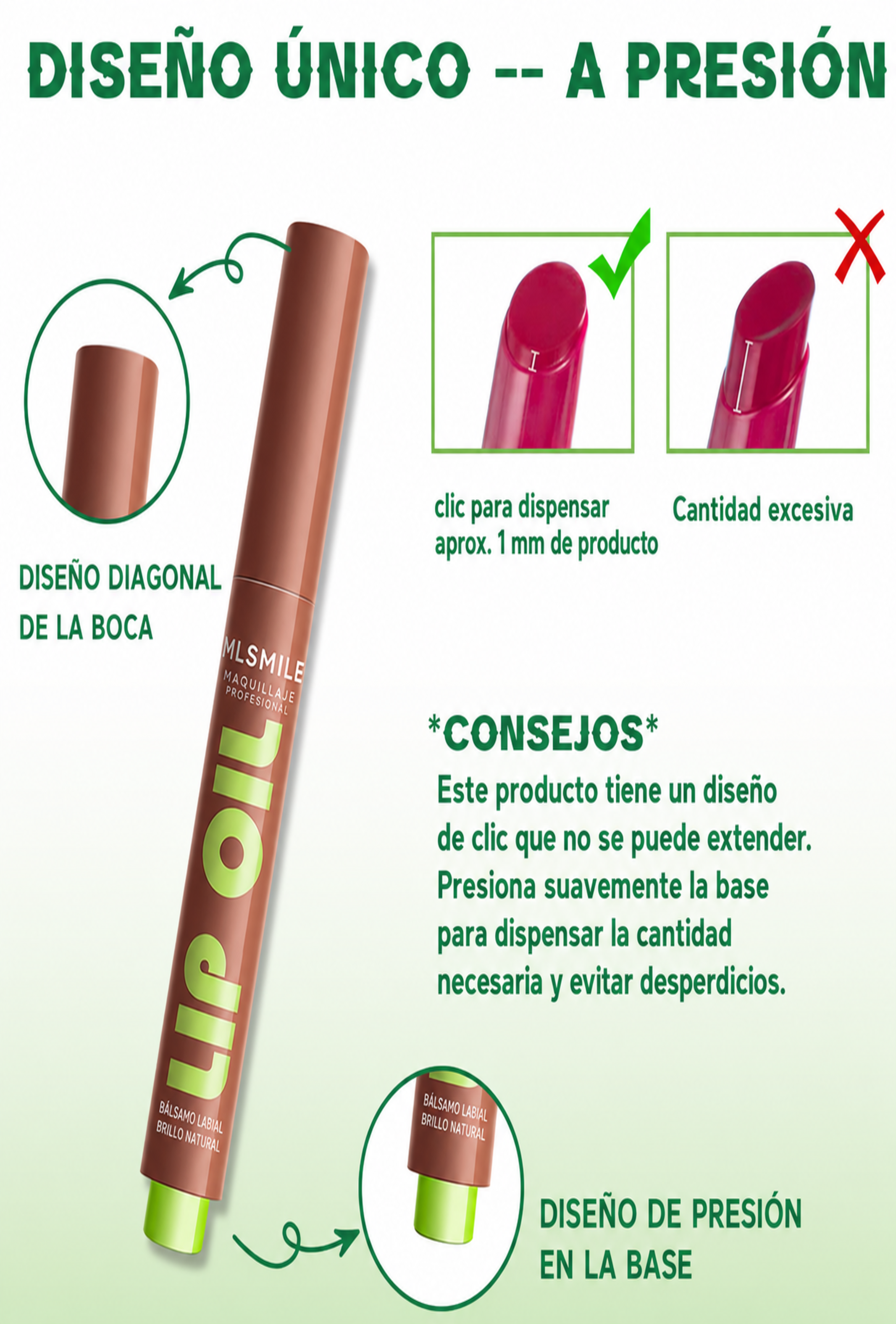 Lip Oil Stick Click 24H | Brillo Espejo, Hidratación y Color Natural-3
