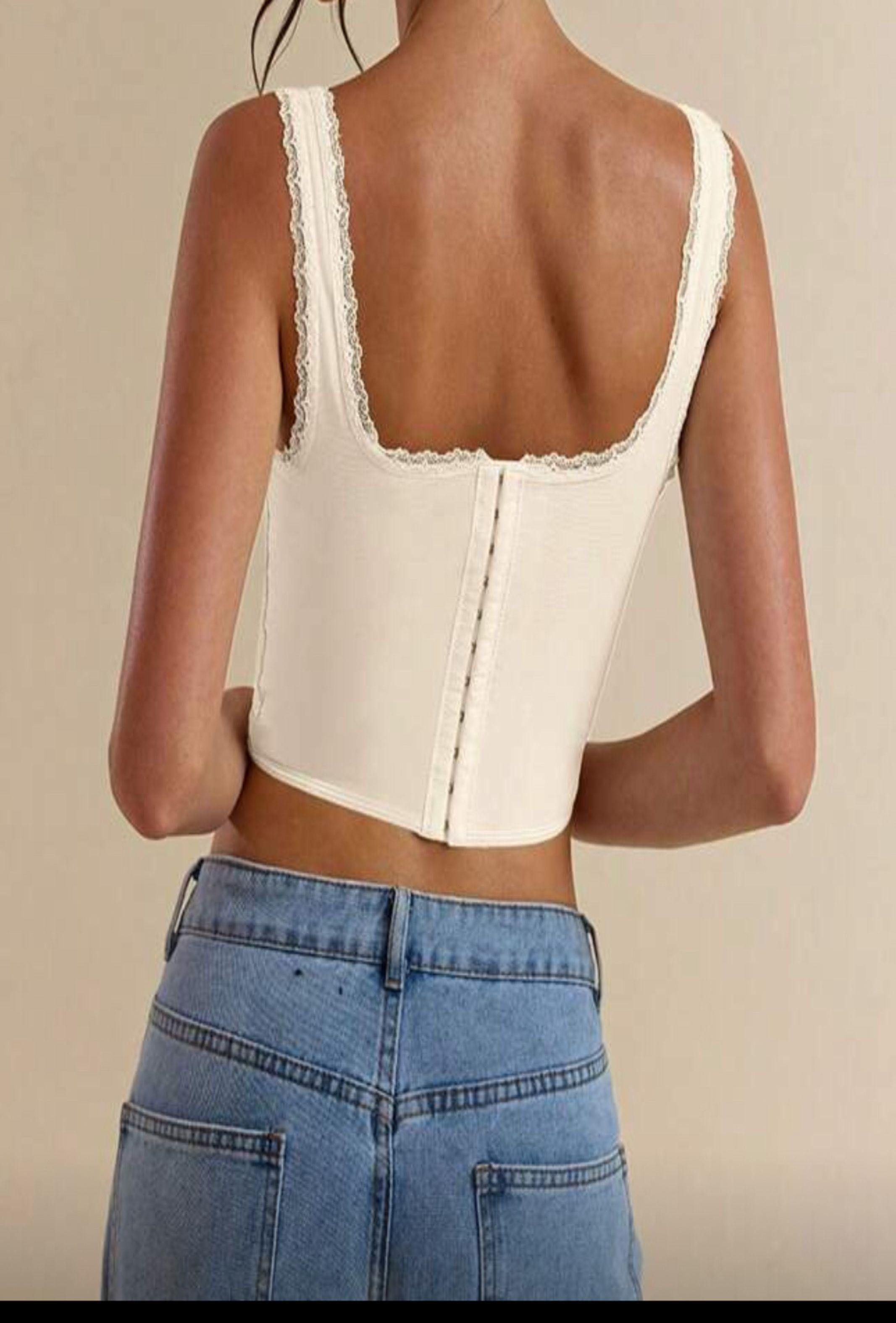 Corset beige mujer con encaje y tirantes anchos-2