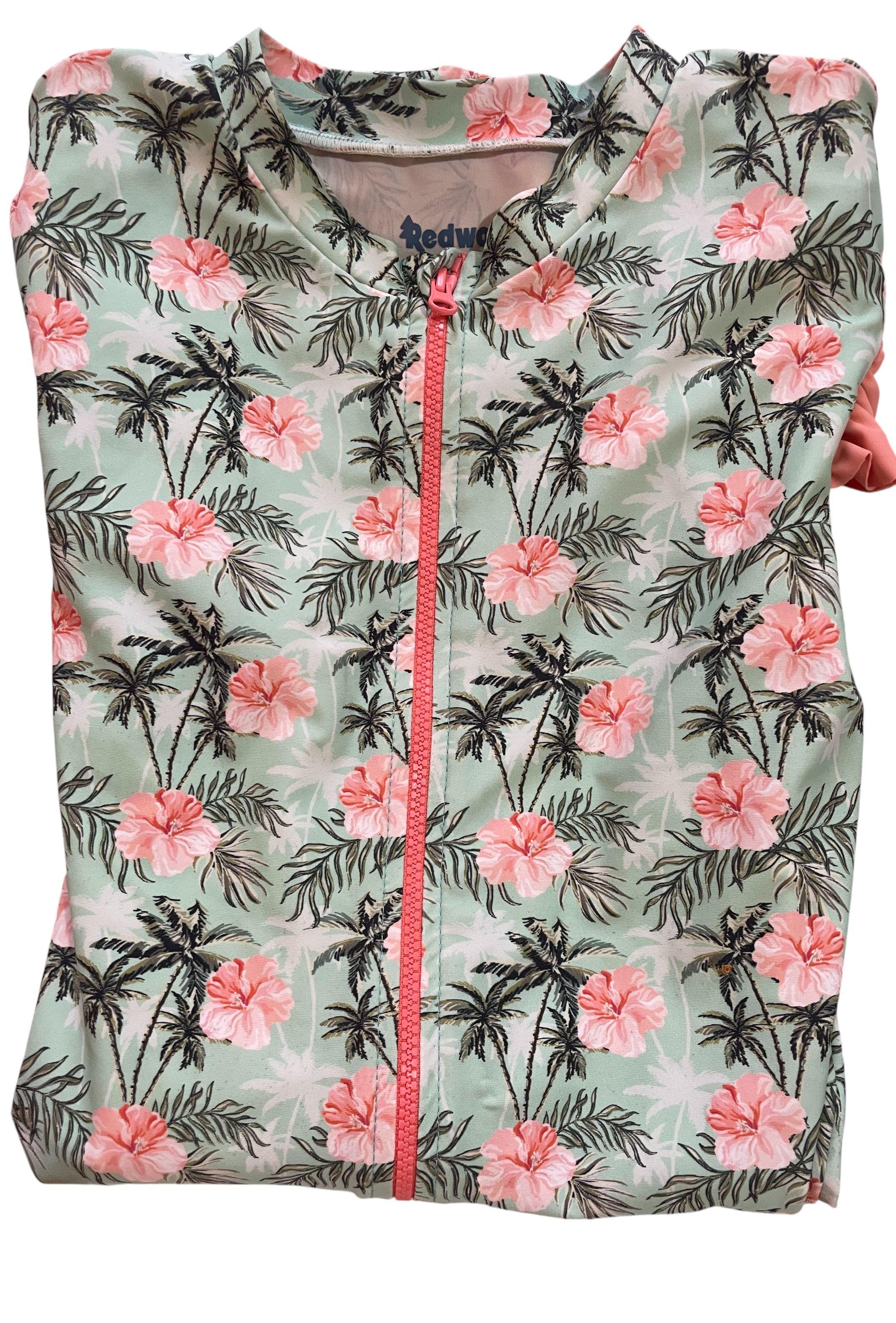 Traje de Baño Enterizo para Niña con Manga Larga y Estampado Floral Tropical (usado)-2