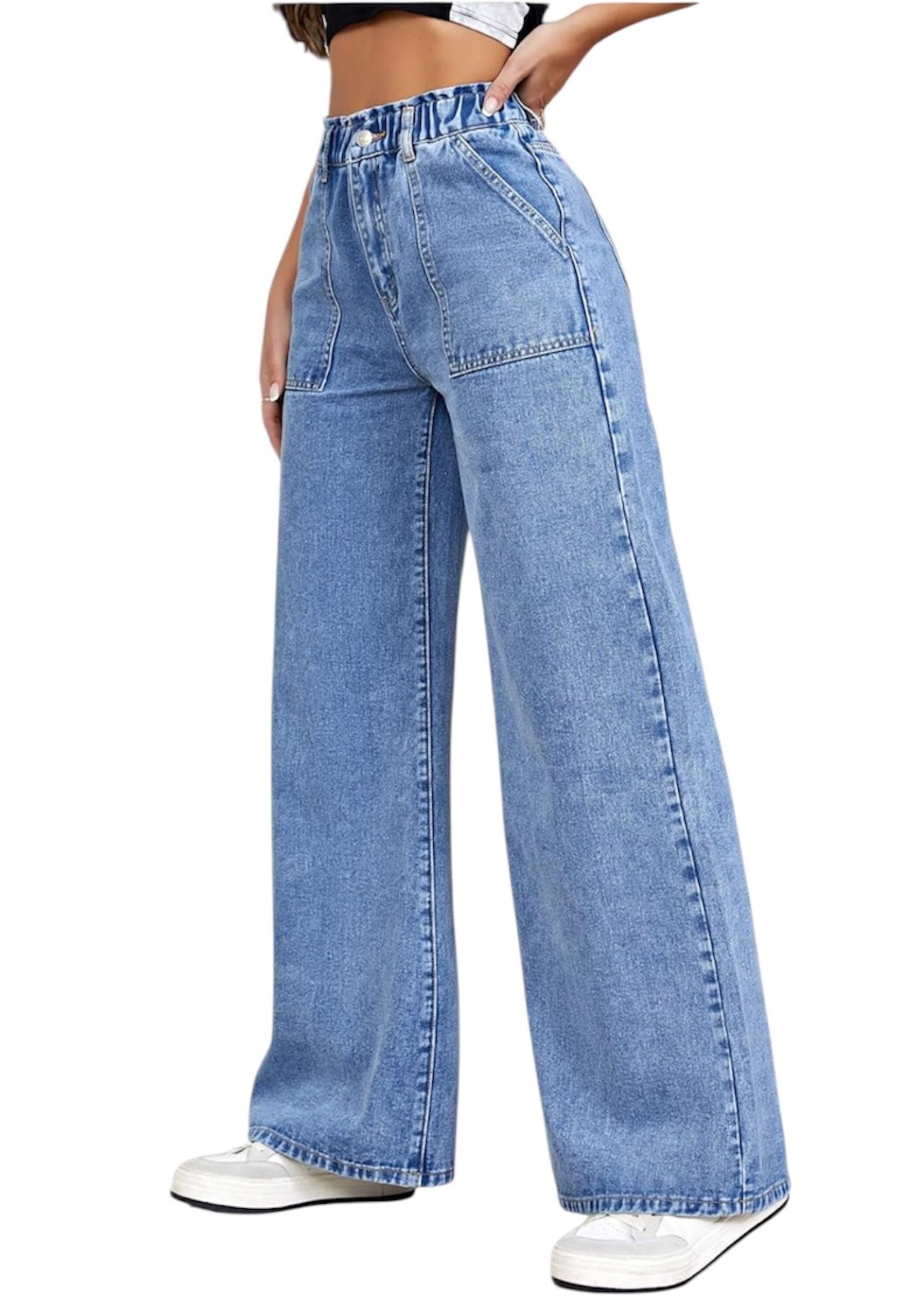 Jeans Mujer Palazzo Tiro Alto Con Cintura Fruncida-2