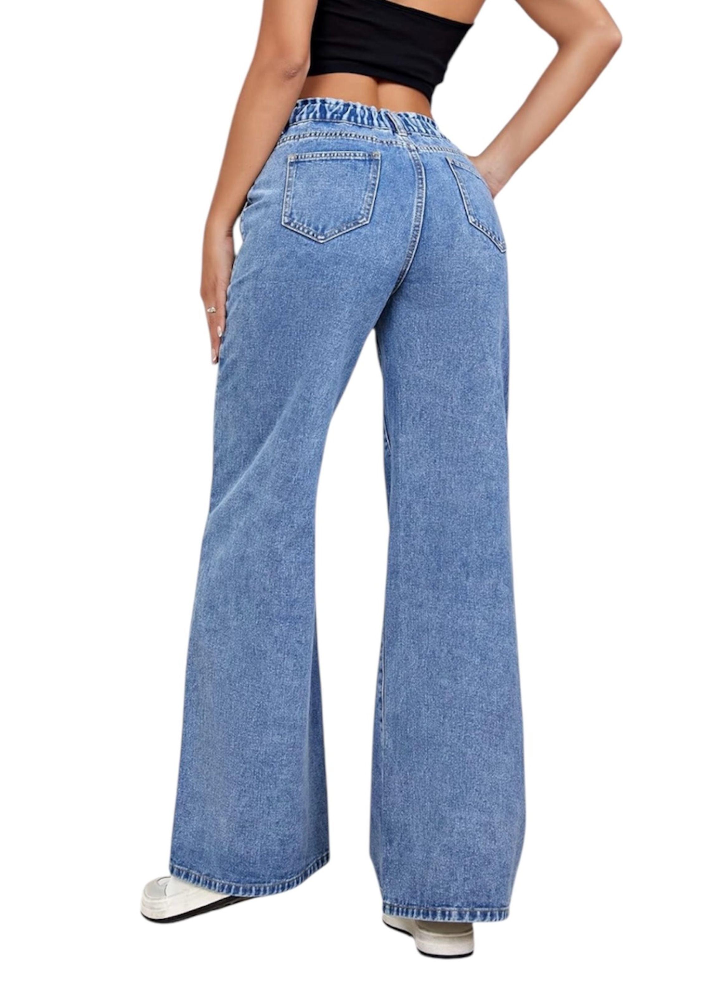 Jeans Mujer Palazzo Tiro Alto Con Cintura Fruncida-3