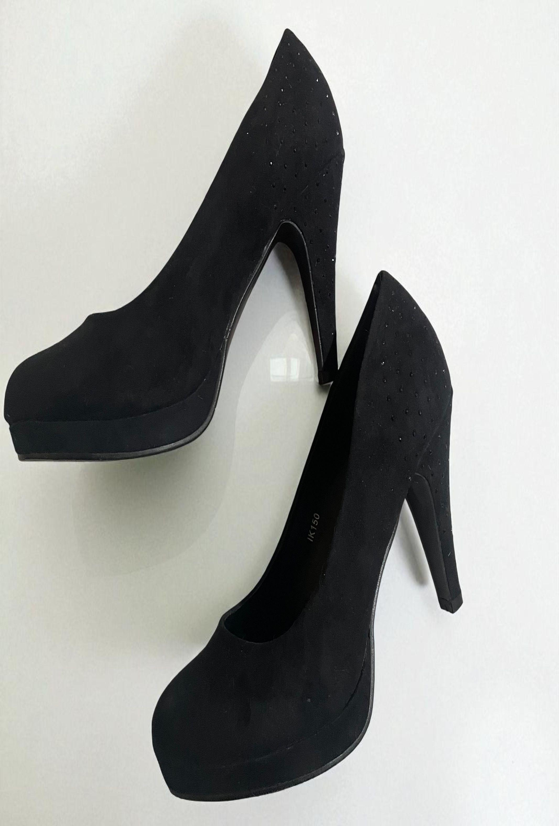 Zapatos de tacón mujer Gamuza negra con brillo elegante-3