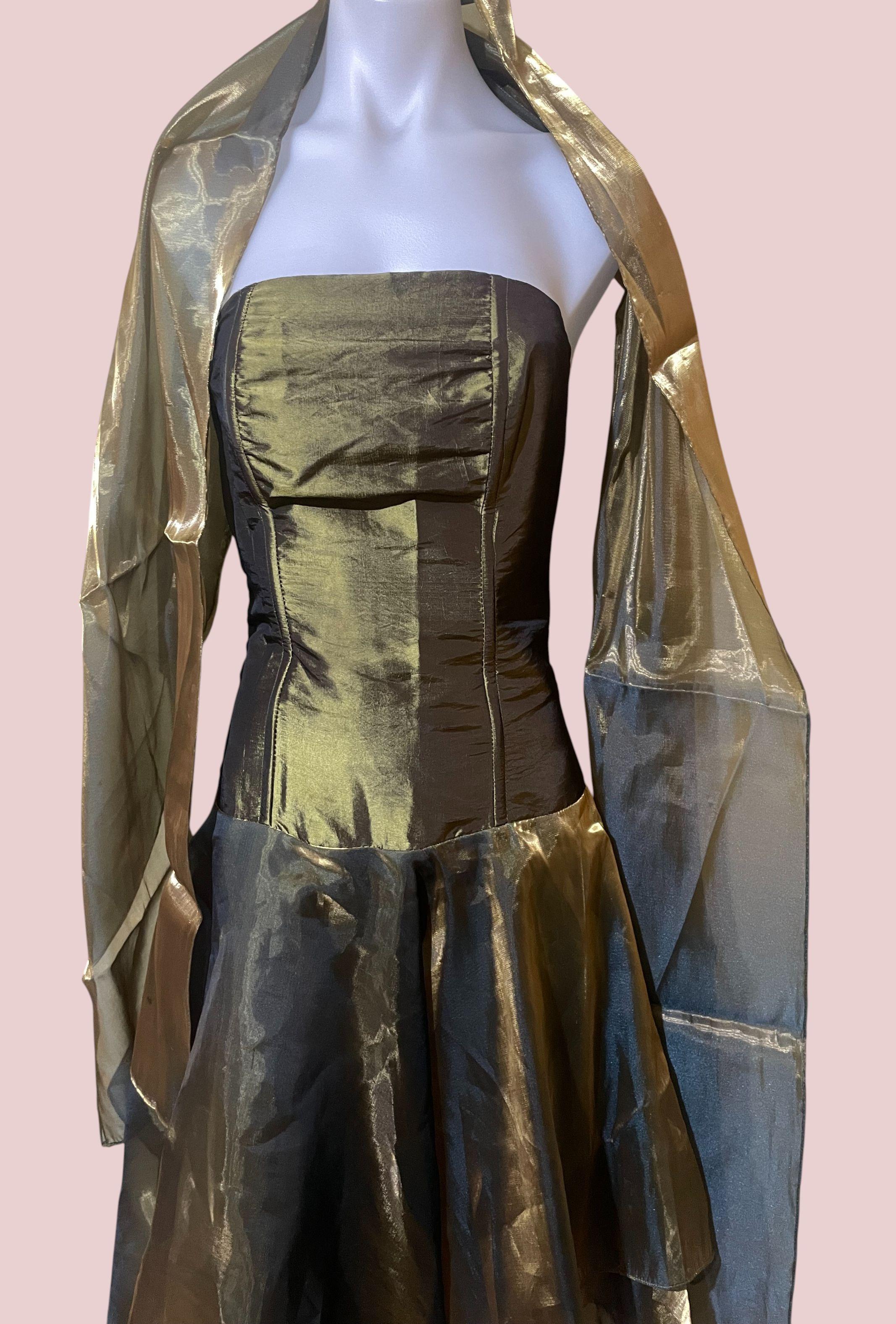 Vestido de fiesta strapless con pañueleta-2